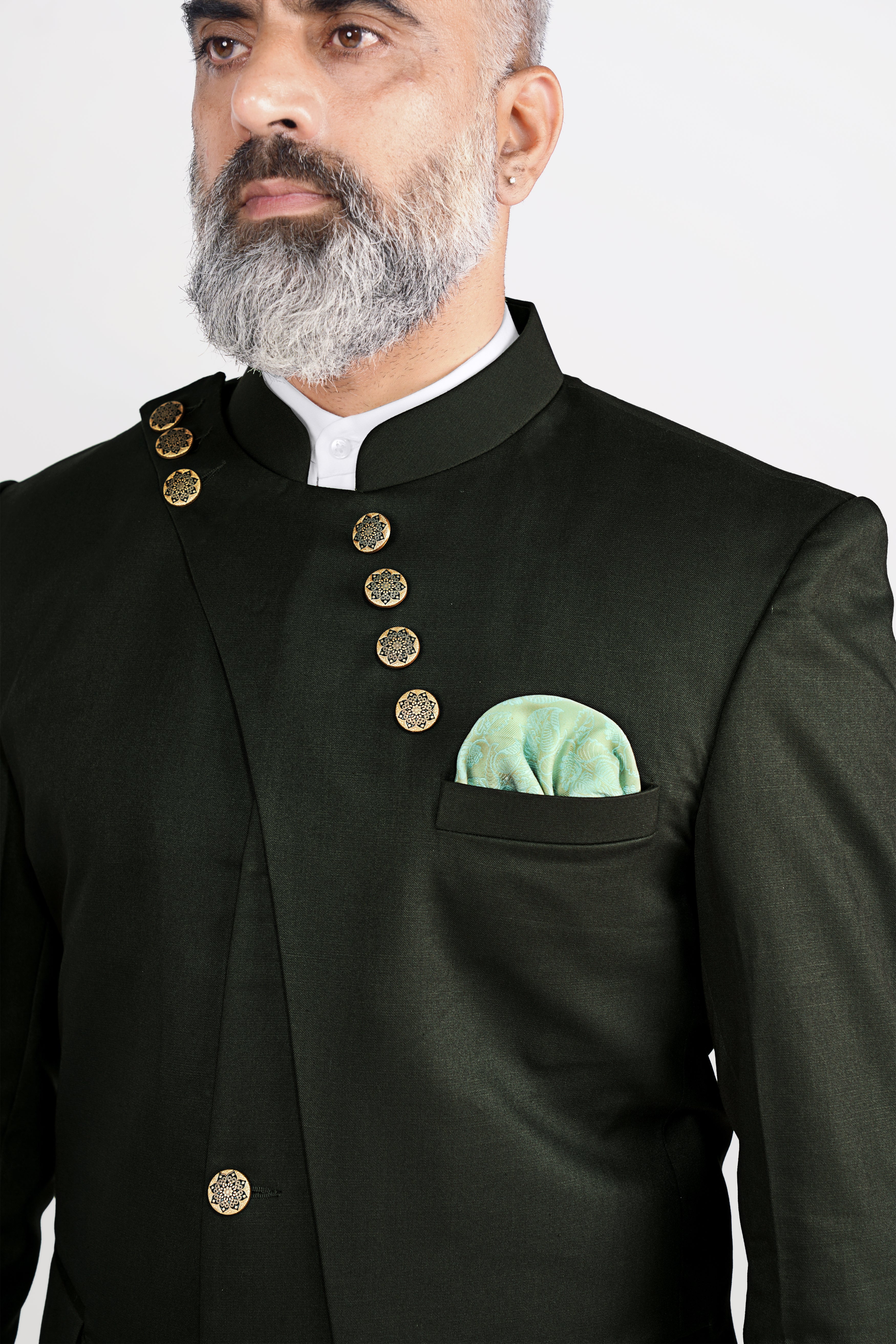 Rangoon Green Wool Rich Bandhgala Designer Suit