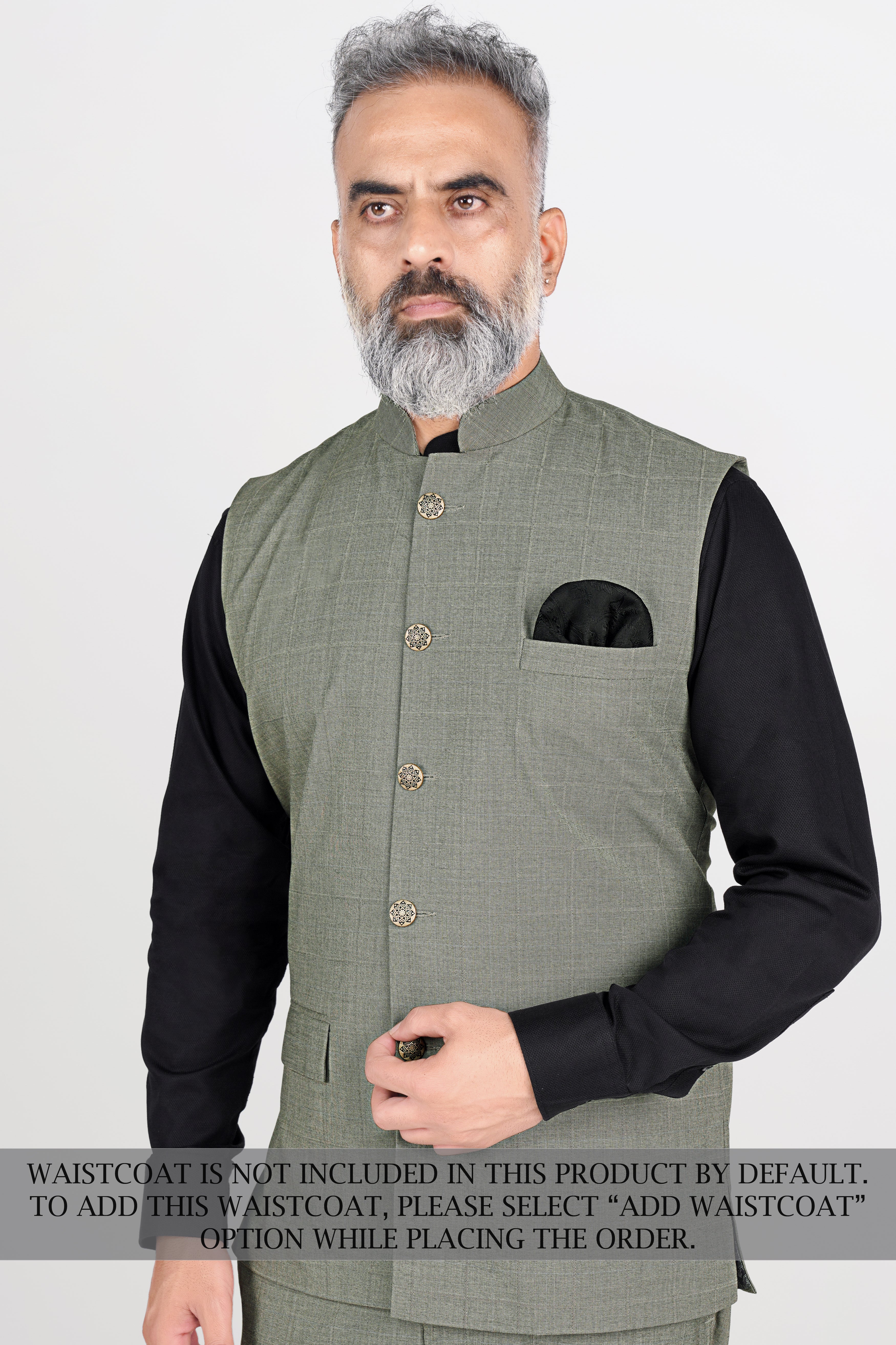 Davys Gray with Horizontal Stitches Wool Rich Designer Bandhgala Stretchable traveler Suit