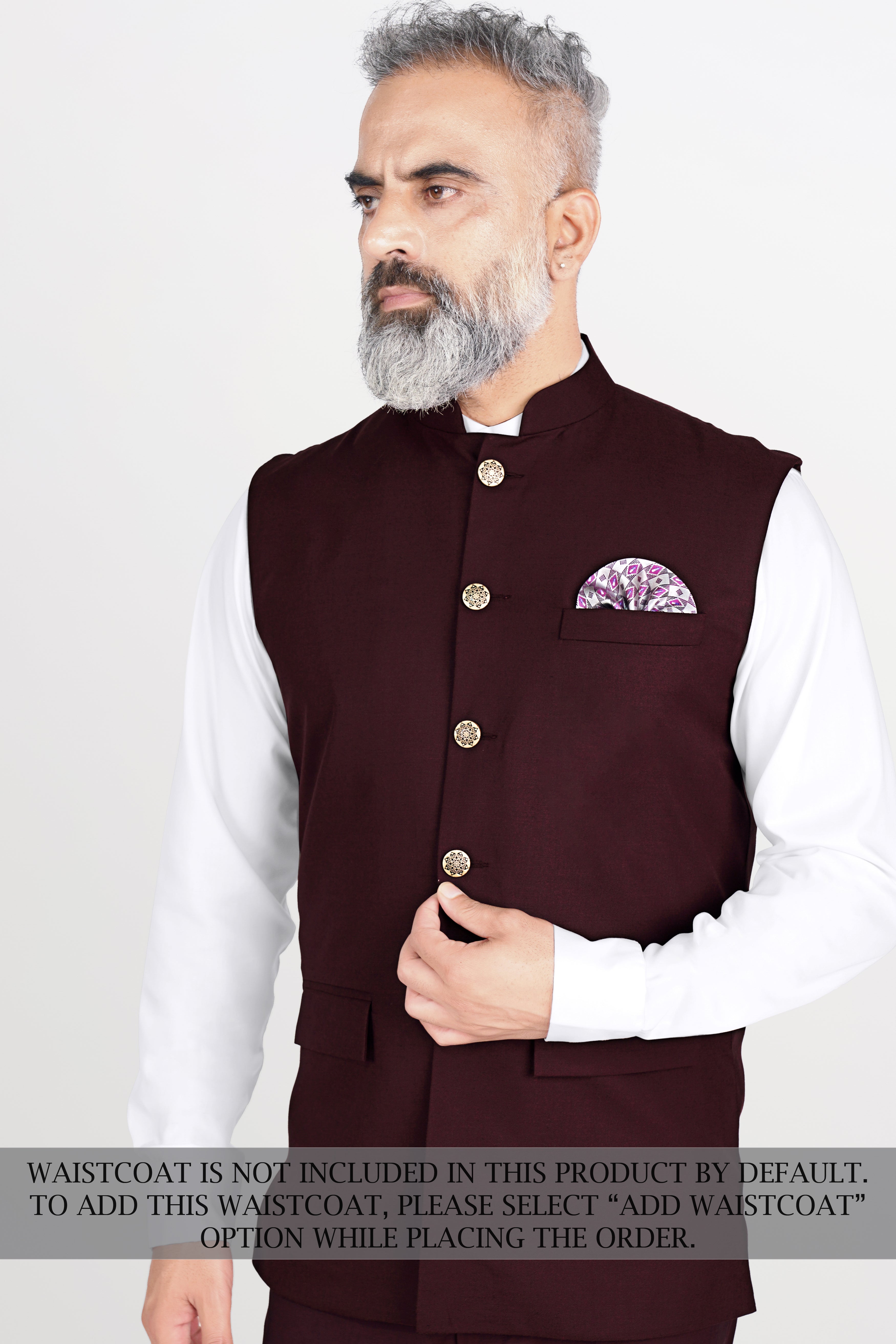 Umber Maroon Wool Rich Bandhgala Designer Suit