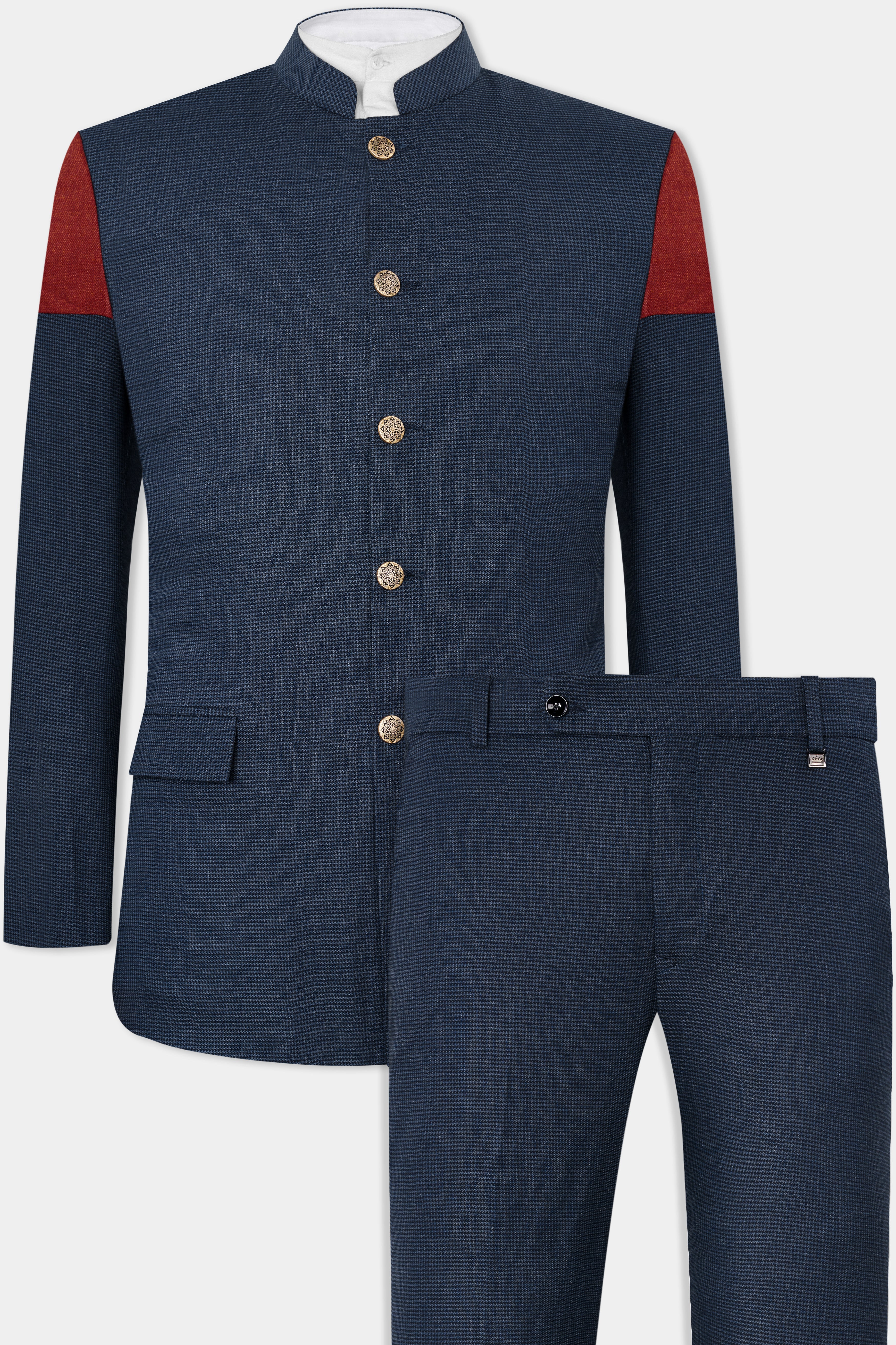 Limed Spruce Blue Wool Rich Bandhgala Designer Suit With Houndstooth Pattern ST2824-BG-D21-36, ST2824-BG-D21-38, ST2824-BG-D21-40, ST2824-BG-D21-42, ST2824-BG-D21-44, ST2824-BG-D21-46, ST2824-BG-D21-48, ST2824-BG-D21-50, ST2824-BG-D21-52, ST2824-BG-D21-54, ST2824-BG-D21-56, ST2824-BG-D21-58, ST2824-BG-D21-60