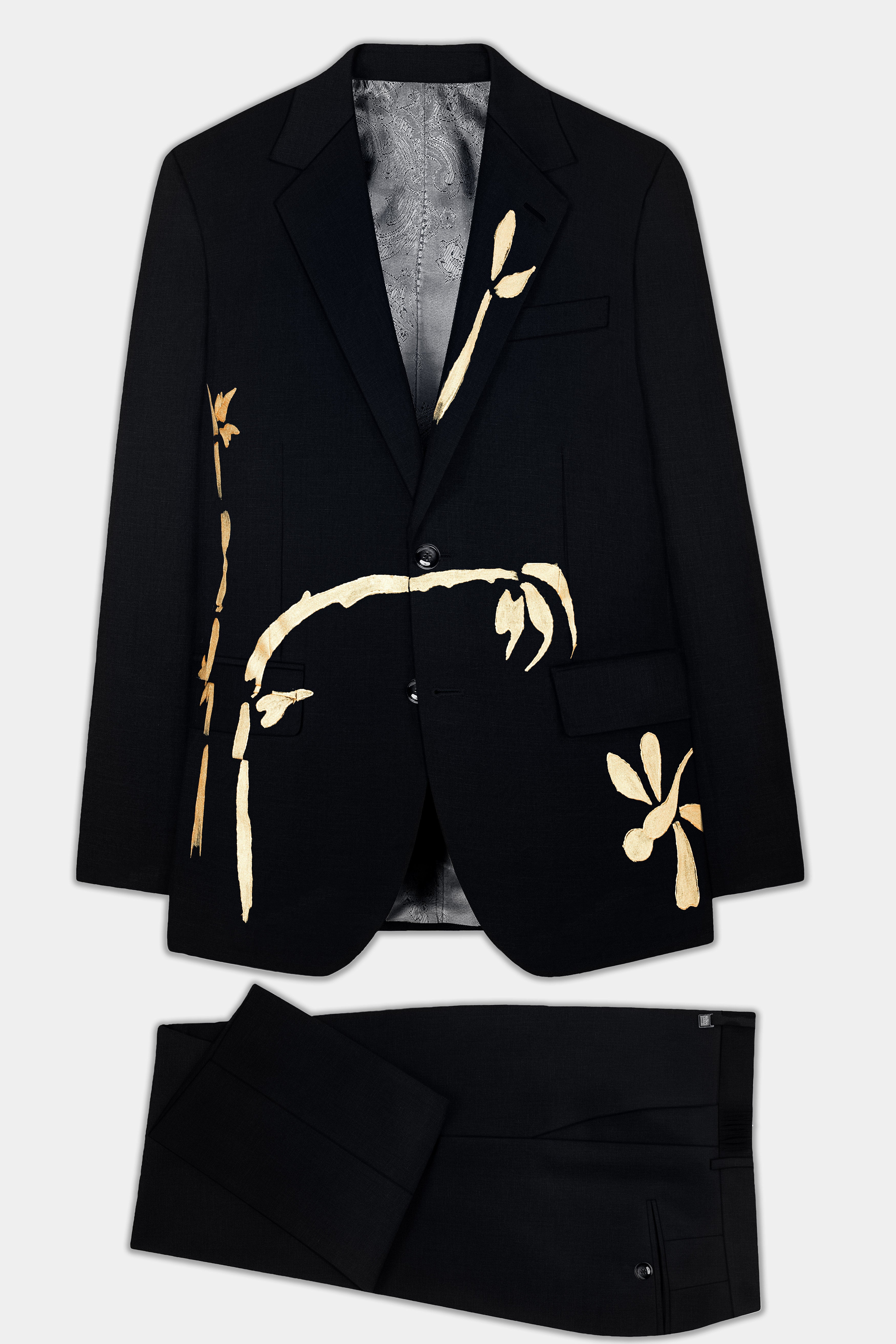 Jade Black Hand Painted Stretchable Premium Wool Rich Designer Suit