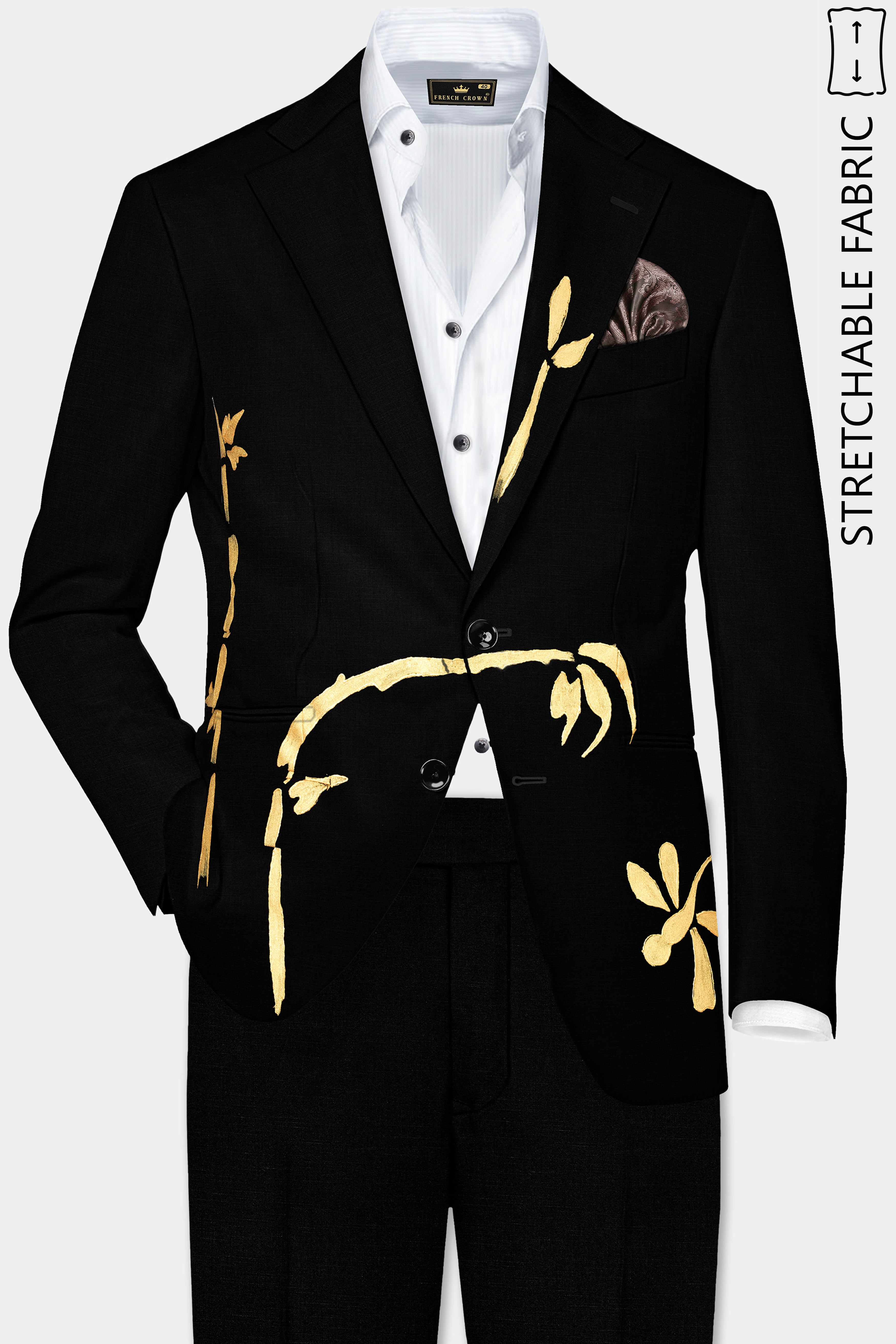 Jade Black Hand Painted Stretchable Premium Wool Rich Designer Suit