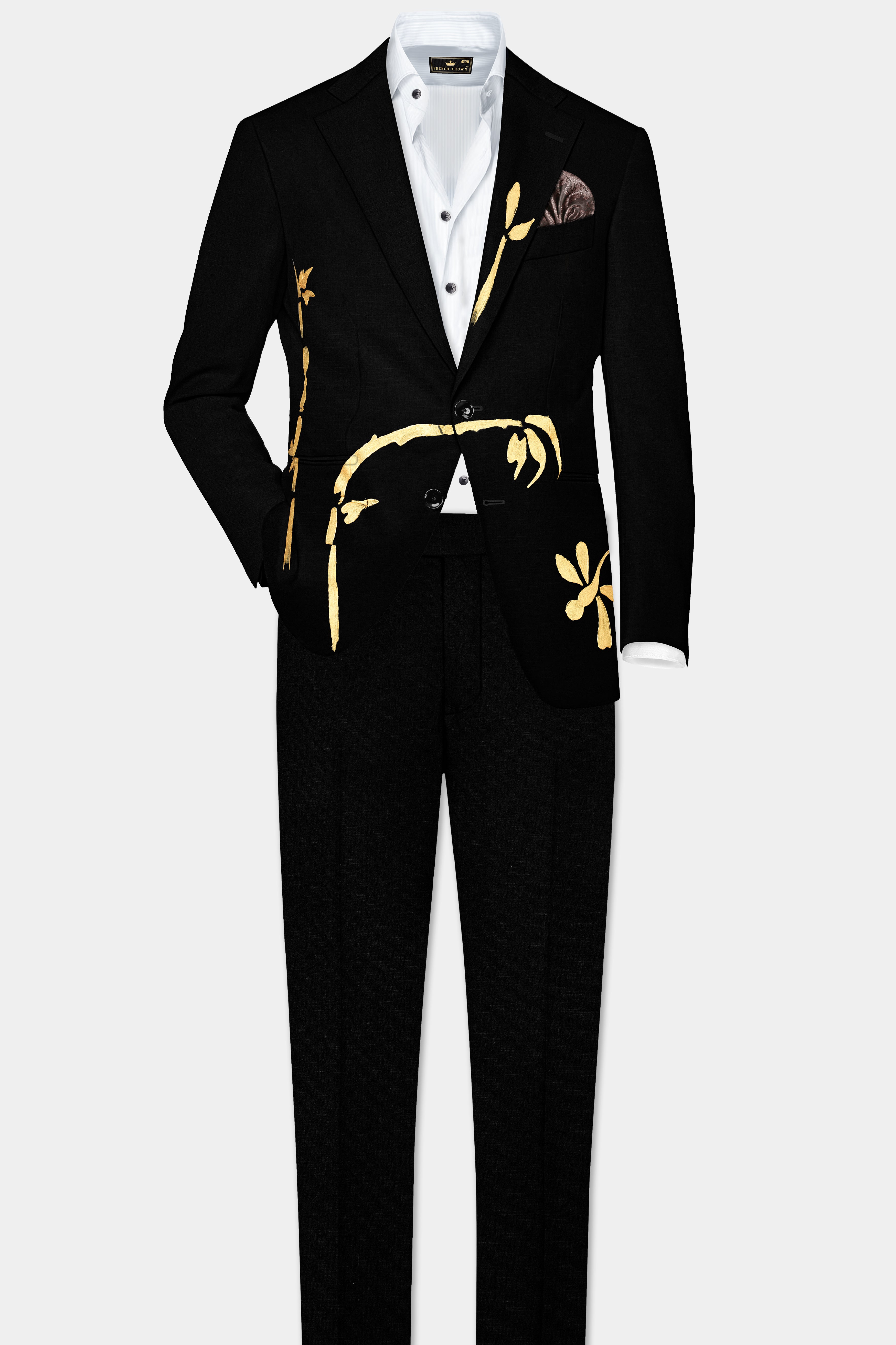 Jade Black Hand Painted Stretchable Premium Wool Rich Designer Suit