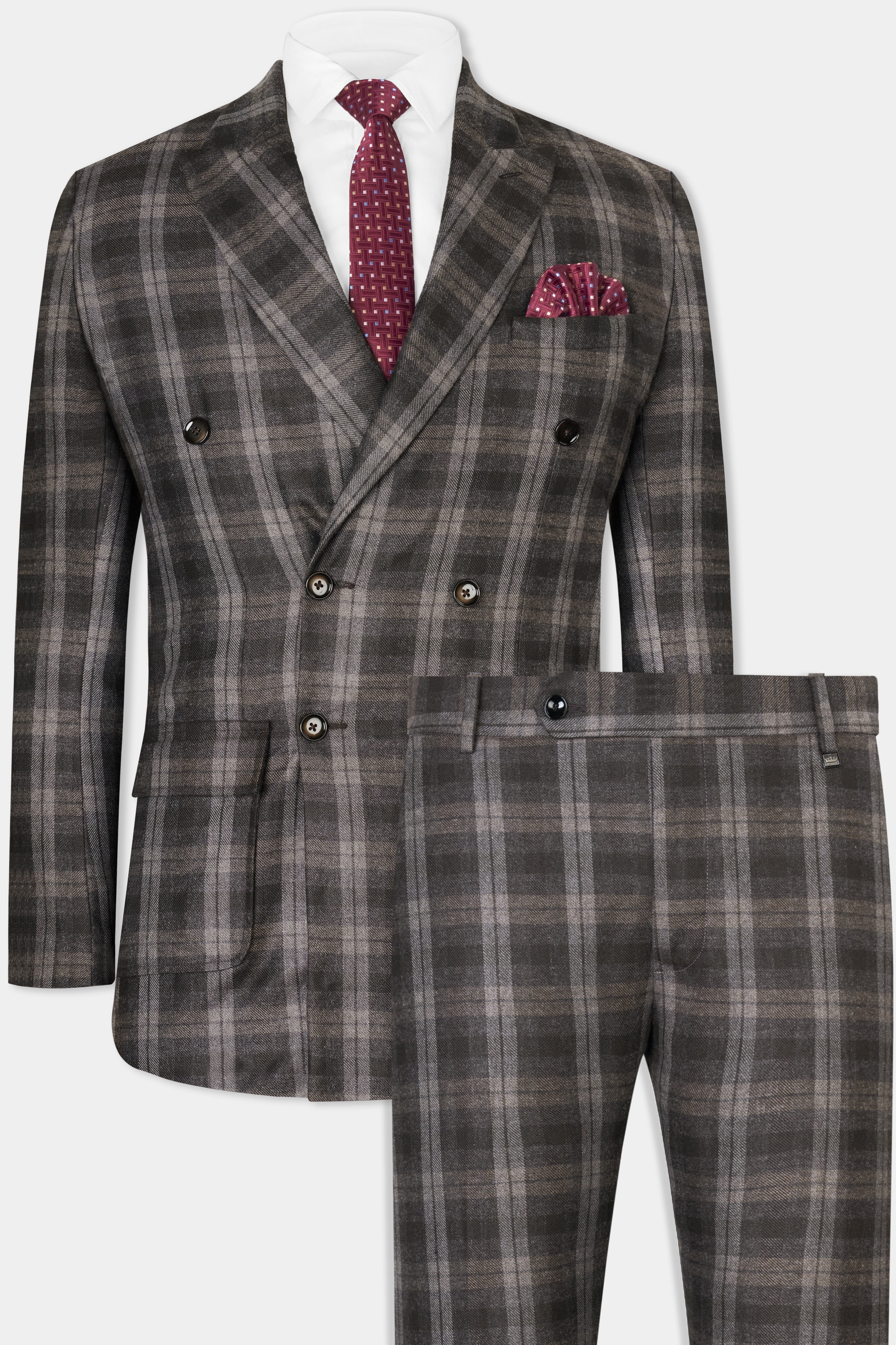 Dorado Brown Plaid Tweed Double-Breasted Suit ST2842-DB-PP-D74-36, ST2842-DB-PP-D74-38, ST2842-DB-PP-D74-40, ST2842-DB-PP-D74-42, ST2842-DB-PP-D74-44, ST2842-DB-PP-D74-46, ST2842-DB-PP-D74-48, ST2842-DB-PP-D74-50, ST2842-DB-PP-D74-52, ST2842-DB-PP-D74-54, ST2842-DB-PP-D74-56, ST2842-DB-PP-D74-58, ST2842-DB-PP-D74-60