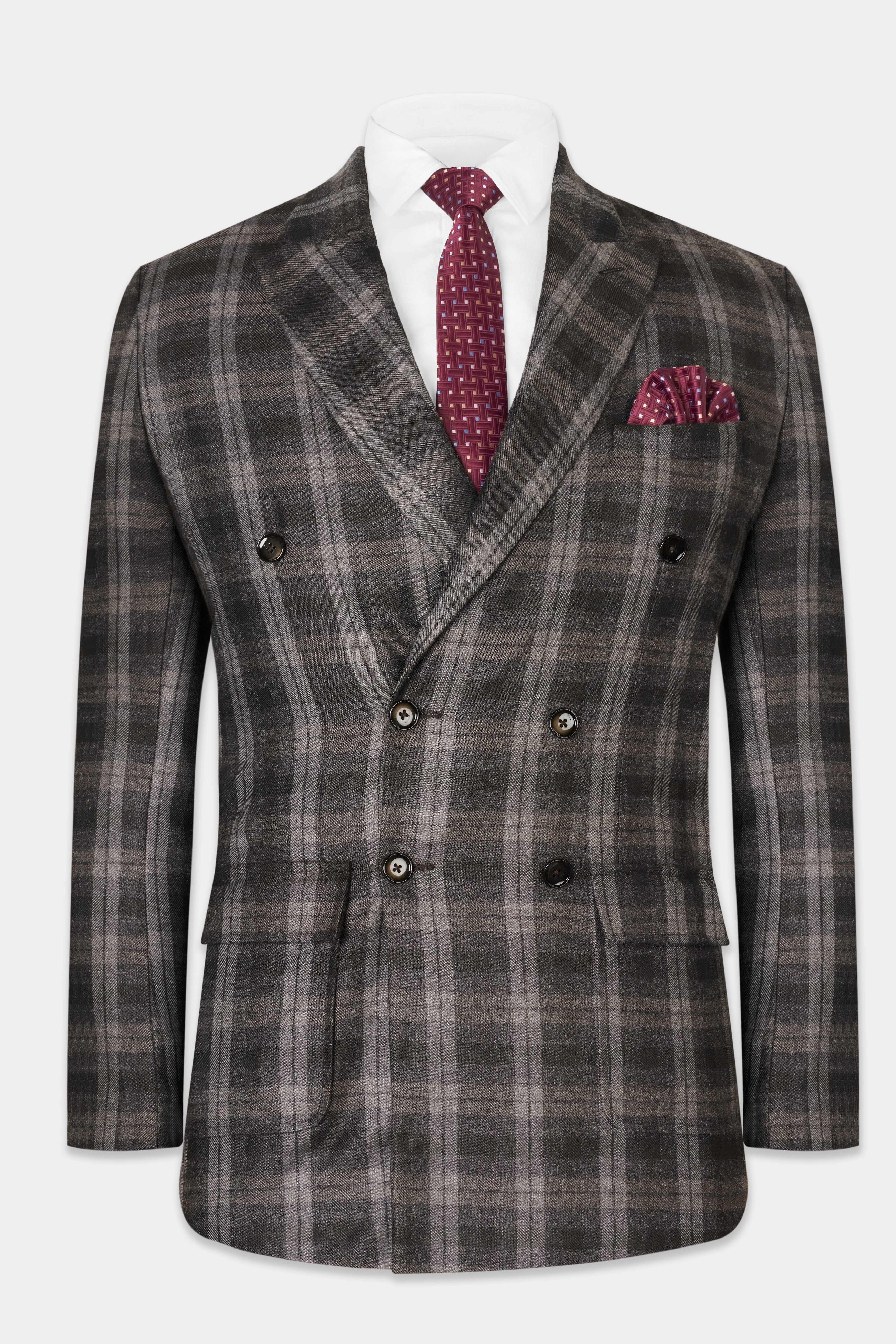 Dorado Brown Plaid Tweed Double-Breasted Suit ST2842-DB-PP-D74-36, ST2842-DB-PP-D74-38, ST2842-DB-PP-D74-40, ST2842-DB-PP-D74-42, ST2842-DB-PP-D74-44, ST2842-DB-PP-D74-46, ST2842-DB-PP-D74-48, ST2842-DB-PP-D74-50, ST2842-DB-PP-D74-52, ST2842-DB-PP-D74-54, ST2842-DB-PP-D74-56, ST2842-DB-PP-D74-58, ST2842-DB-PP-D74-60