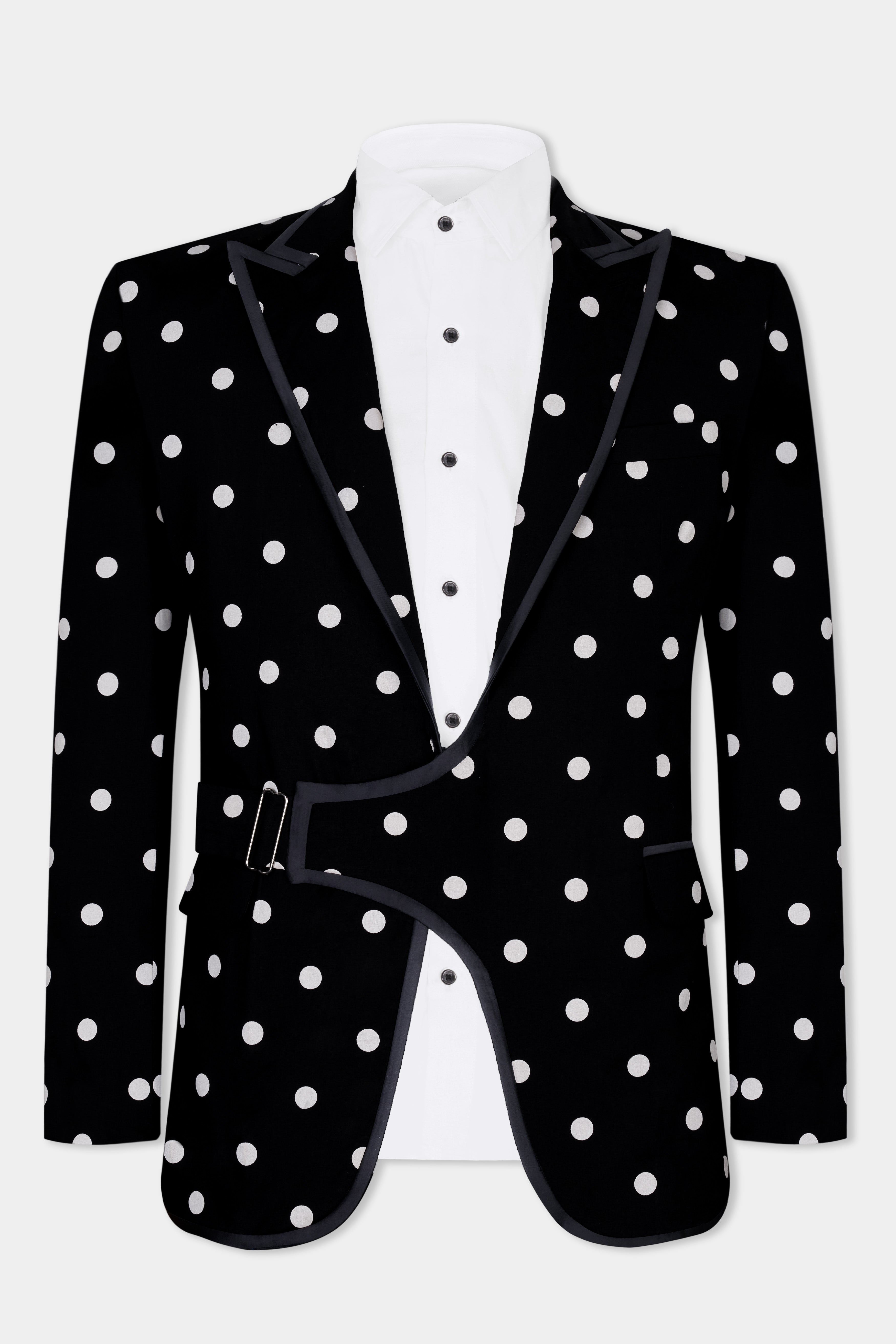 Jade Black with White Polka Dotted Premium Cotton Designer Suit ST2845-SBP-D442-36, ST2845-SBP-D442-38, ST2845-SBP-D442-40, ST2845-SBP-D442-42, ST2845-SBP-D442-44, ST2845-SBP-D442-46, ST2845-SBP-D442-48, ST2845-SBP-D442-50, ST2845-SBP-D442-52, ST2845-SBP-D442-54, ST2845-SBP-D442-56, ST2845-SBP-D442-58, ST2845-SBP-D442-60