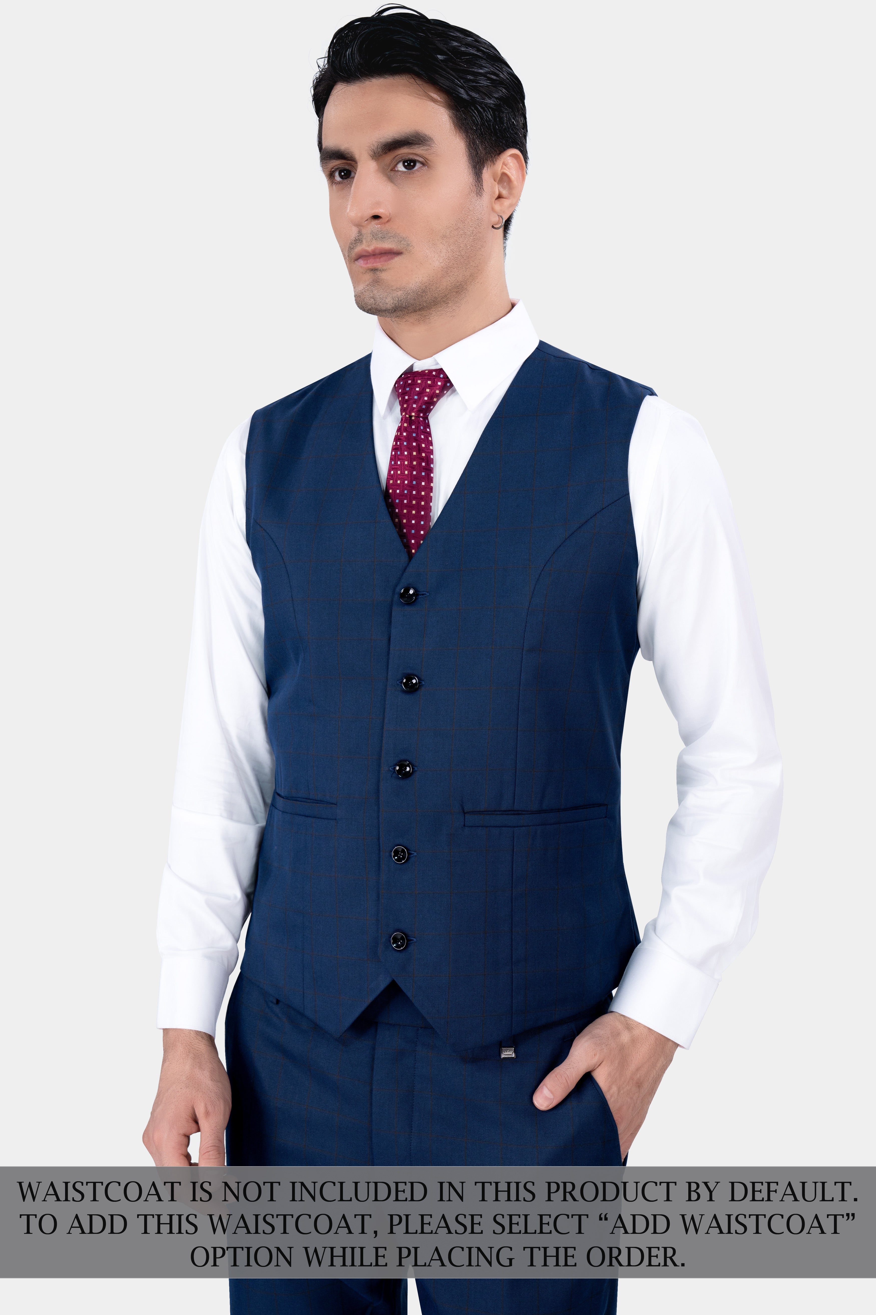 Tangaroa Blue and Subtle Black Checkered Wool Rich Suit