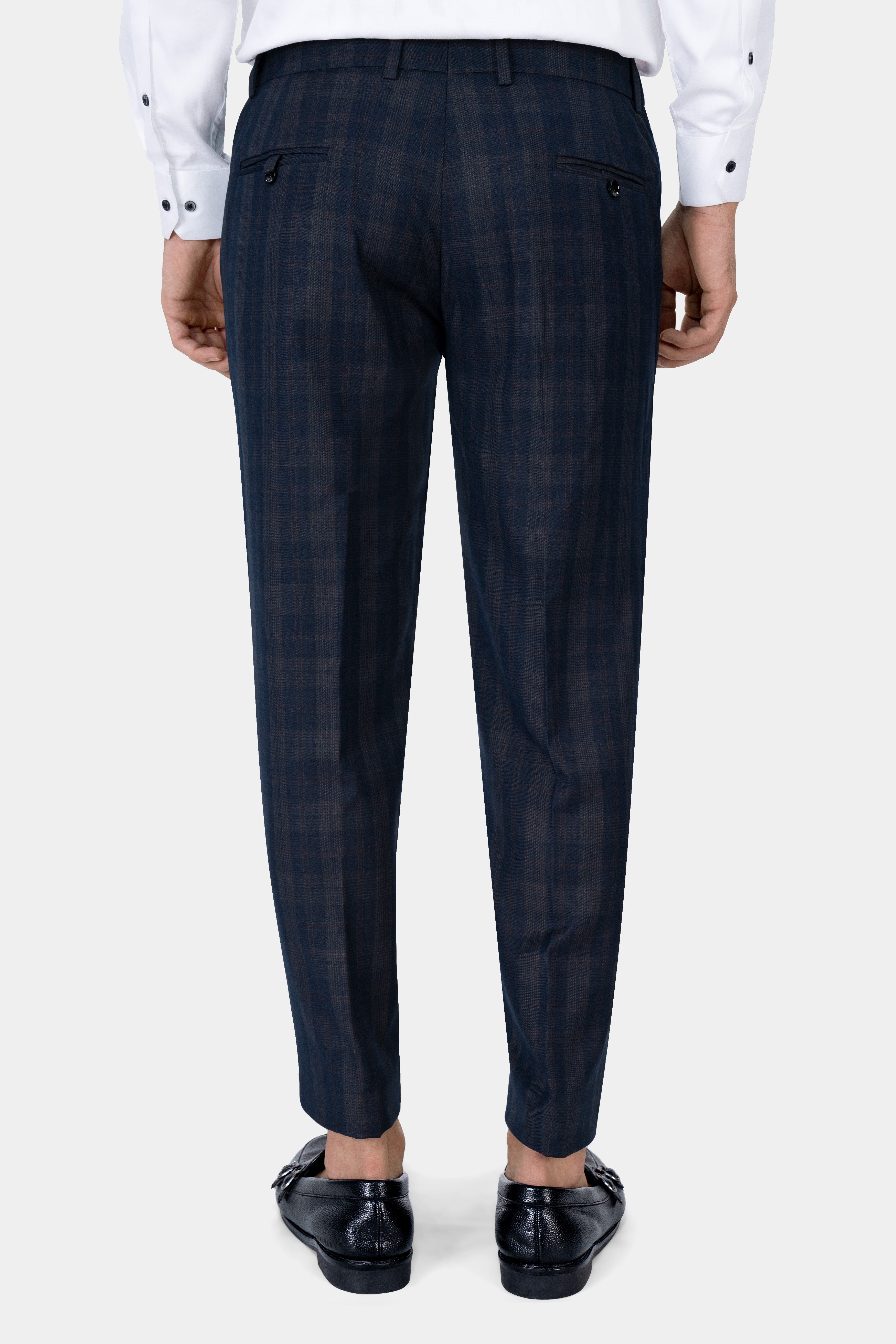 Admiral Blue and Cinereous Brown Plaid Wool Rich Cross Buttoned Bandhgala Suit ST2872-CBG2-36, ST2872-CBG2-38, ST2872-CBG2-40, ST2872-CBG2-42, ST2872-CBG2-44, ST2872-CBG2-46, ST2872-CBG2-48, ST2872-CBG2-50, ST2872-CBG2-52, ST2872-CBG2-54, ST2872-CBG2-56, ST2872-CBG2-58, ST2872-CBG2-60