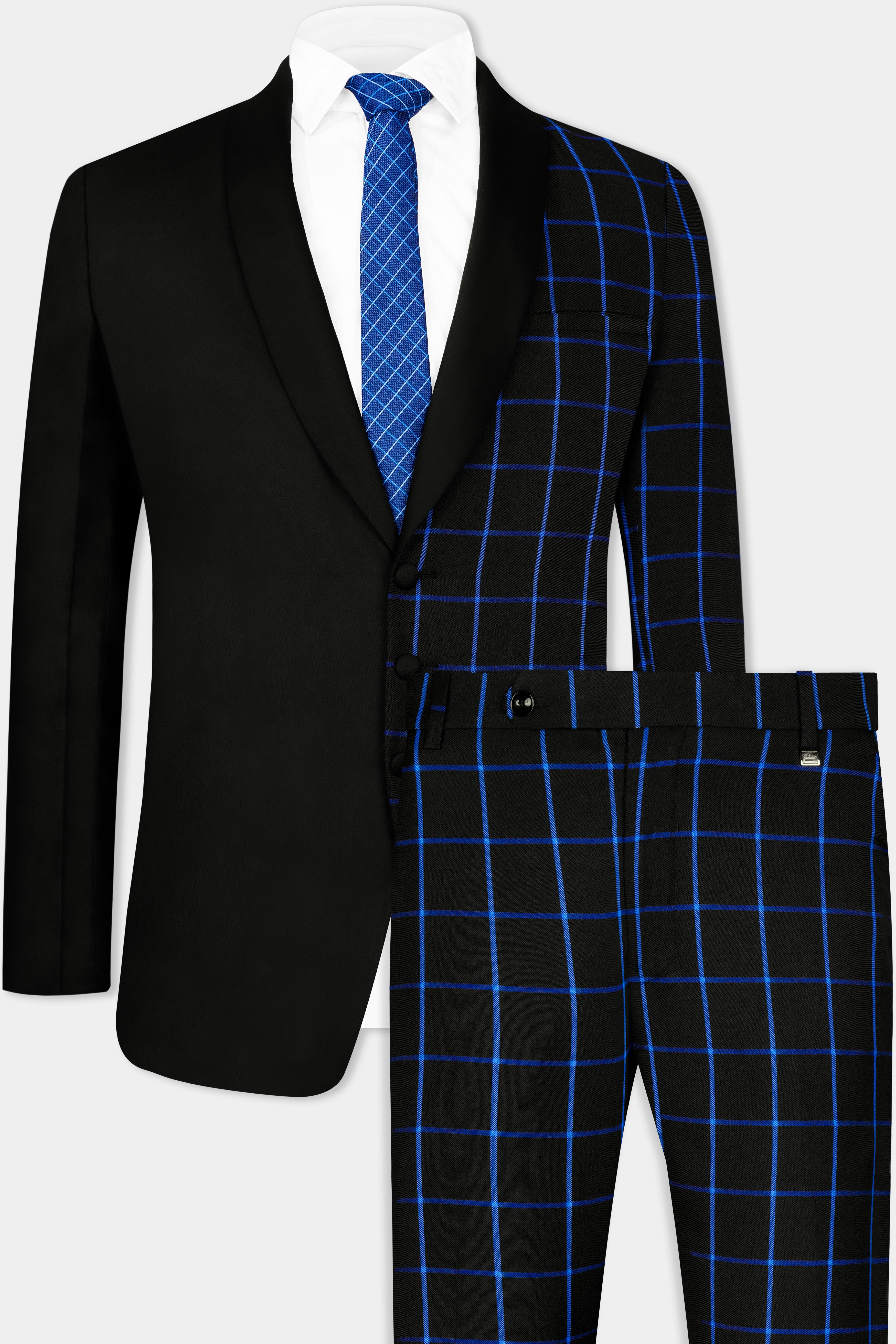 Half Black and Half Windowpane Wool Rich Designer Suit ST2897-SB-D51-36, ST2897-SB-D51-38, ST2897-SB-D51-40, ST2897-SB-D51-42, ST2897-SB-D51-44, ST2897-SB-D51-46, ST2897-SB-D51-48, ST2897-SB-D51-50, ST2897-SB-D51-52, ST2897-SB-D51-54, ST2897-SB-D51-56, ST2897-SB-D51-58, ST2897-SB-D51-60