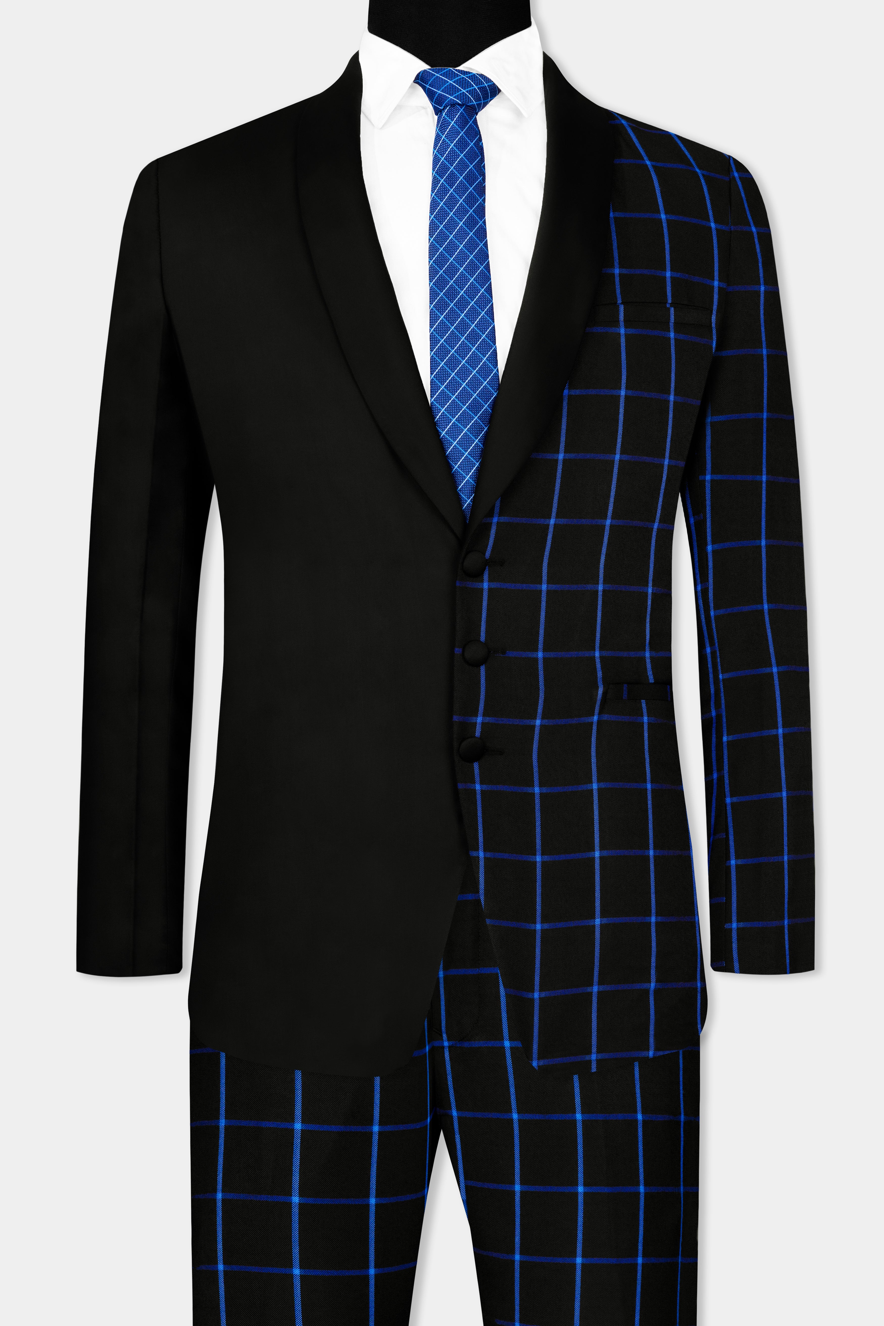 Half Black and Half Windowpane Wool Rich Designer Suit ST2897-SB-D51-36, ST2897-SB-D51-38, ST2897-SB-D51-40, ST2897-SB-D51-42, ST2897-SB-D51-44, ST2897-SB-D51-46, ST2897-SB-D51-48, ST2897-SB-D51-50, ST2897-SB-D51-52, ST2897-SB-D51-54, ST2897-SB-D51-56, ST2897-SB-D51-58, ST2897-SB-D51-60