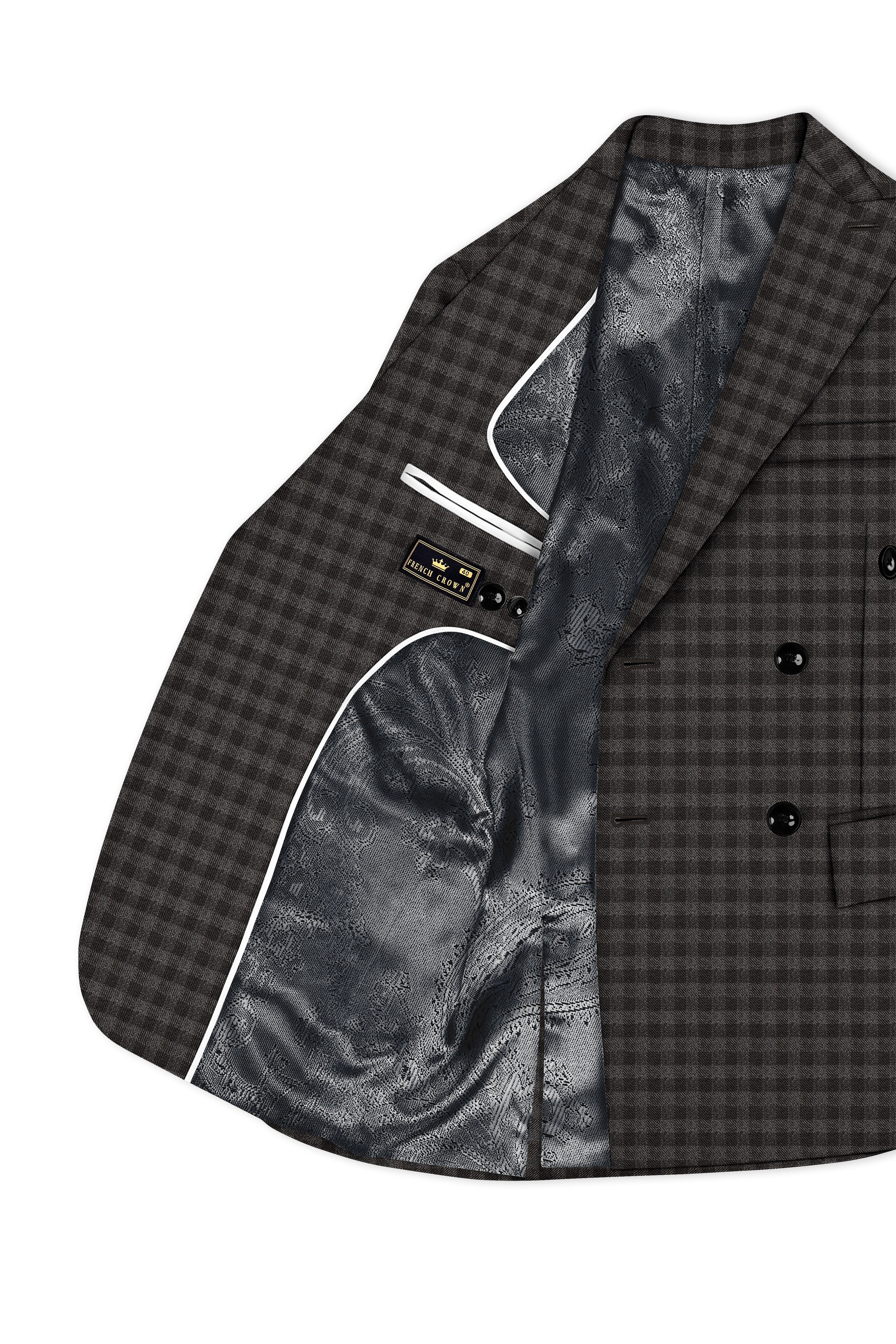 Jade Black and Storm Brown Checkered Wool Rich Double Breasted Suit
