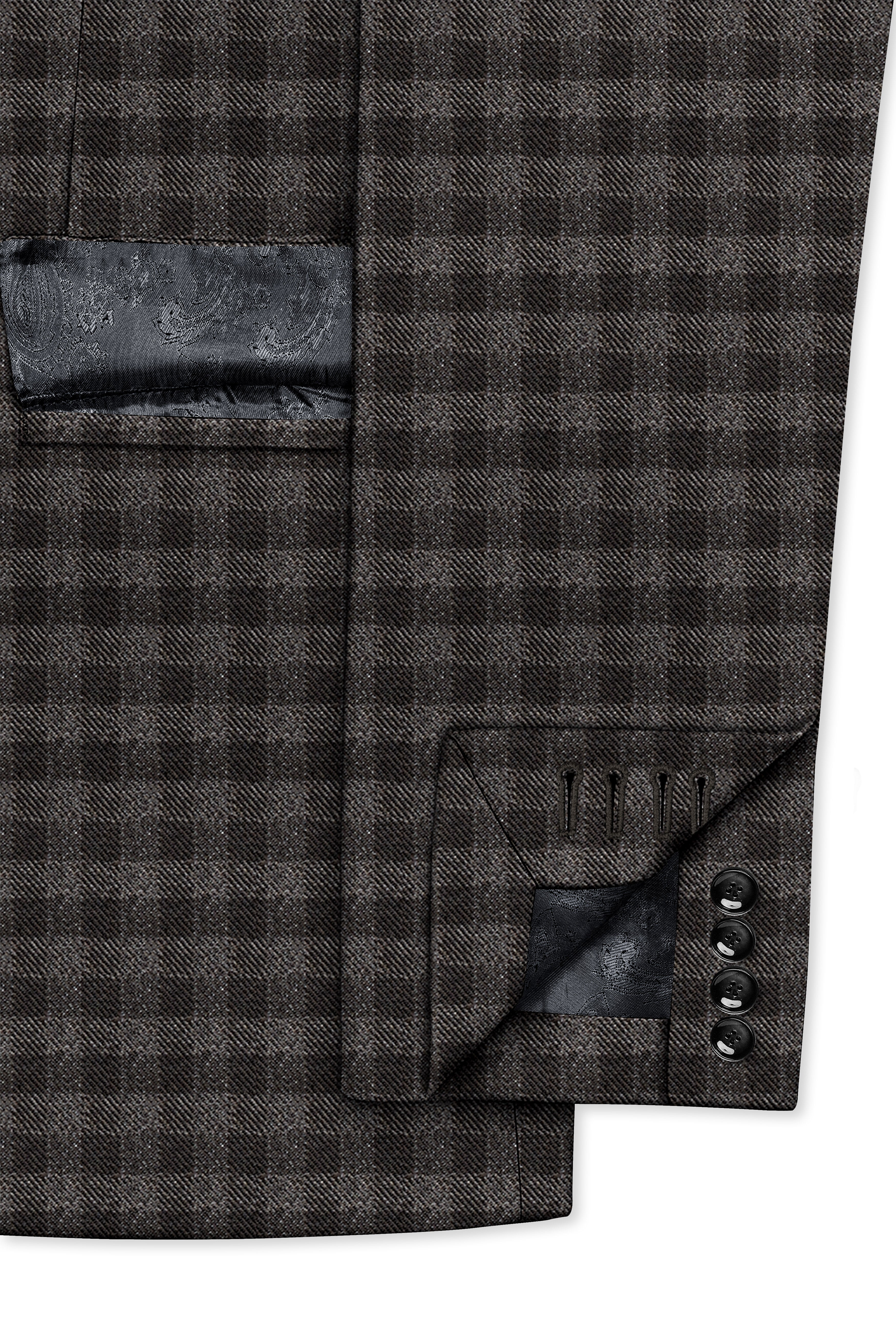 Jade Black and Storm Brown Checkered Wool Rich Double Breasted Suit