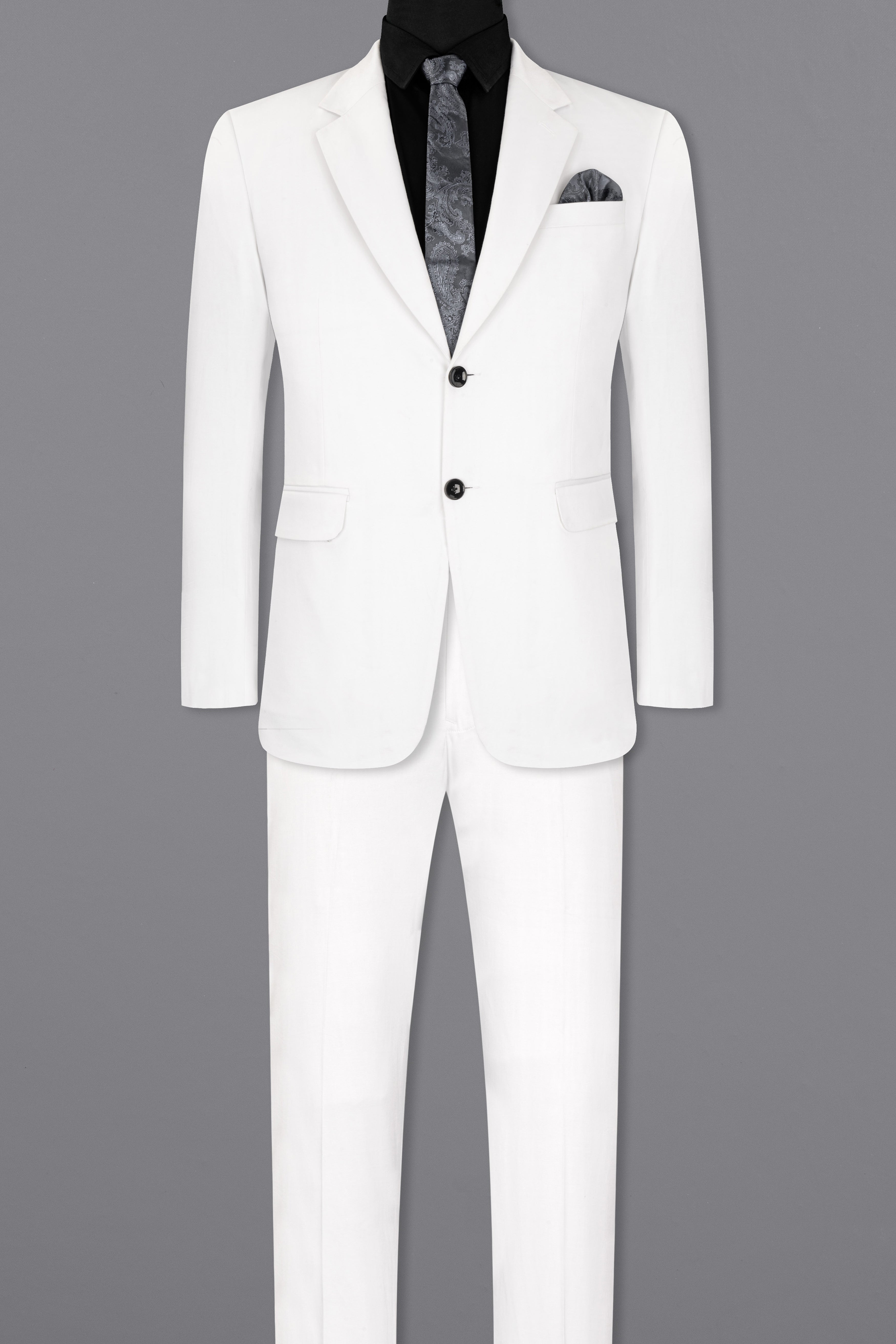 Bright White Solid Stretchable Premium Cotton Traveler Suit