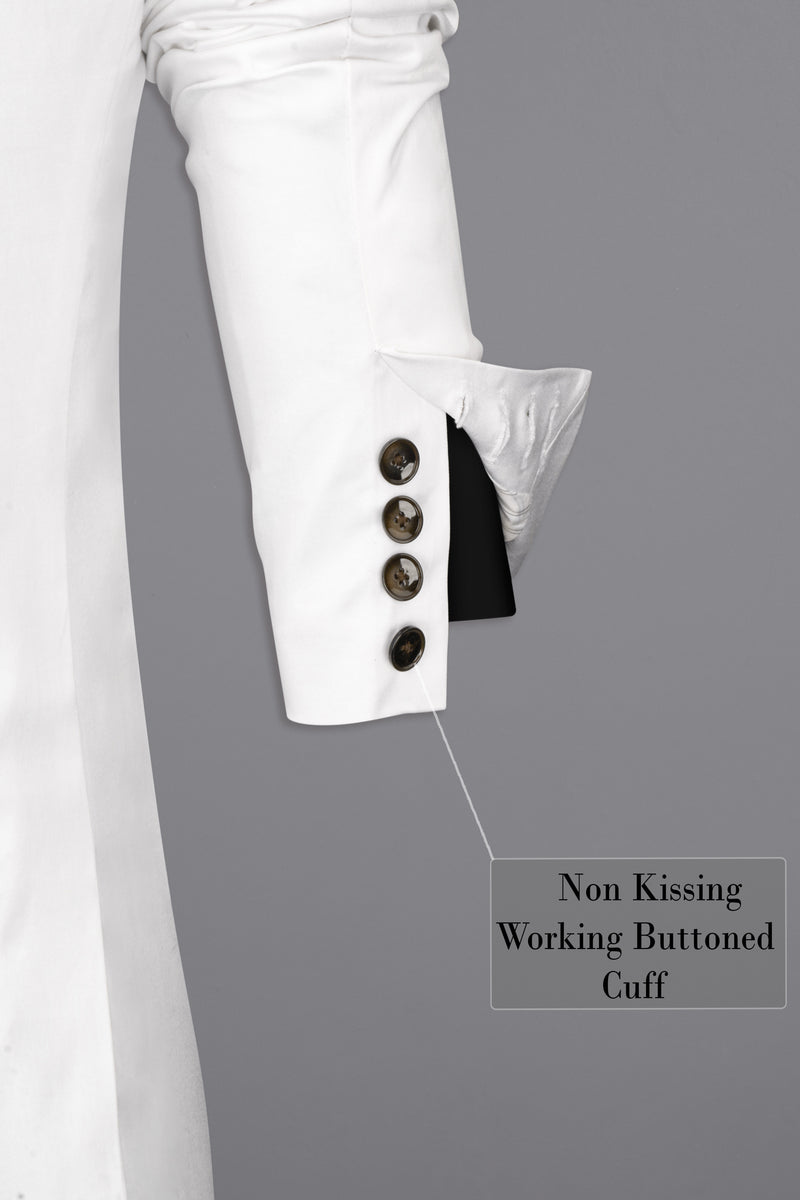 Bright White Solid Stretchable Premium Cotton Double Breasted Traveler Suit