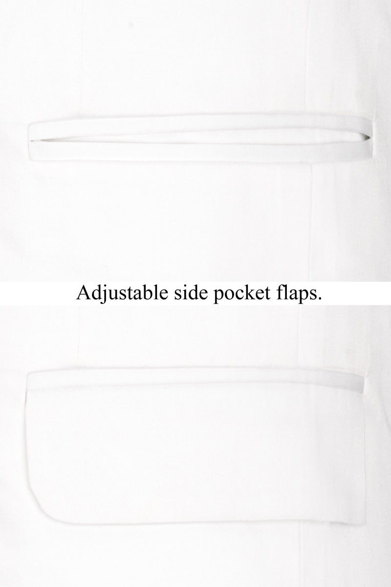Bright White Solid Stretchable Premium Cotton Double Breasted Traveler Suit