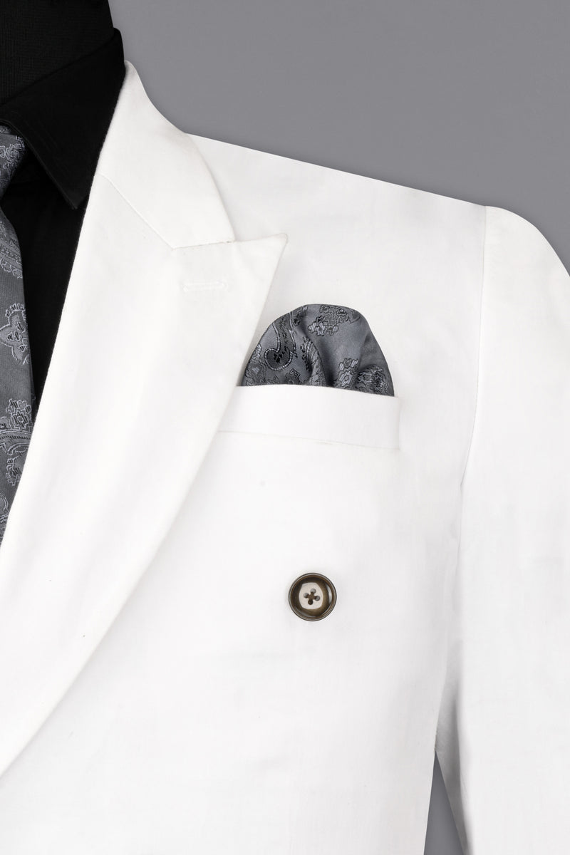 Bright White Solid Stretchable Premium Cotton Double Breasted Traveler Suit
