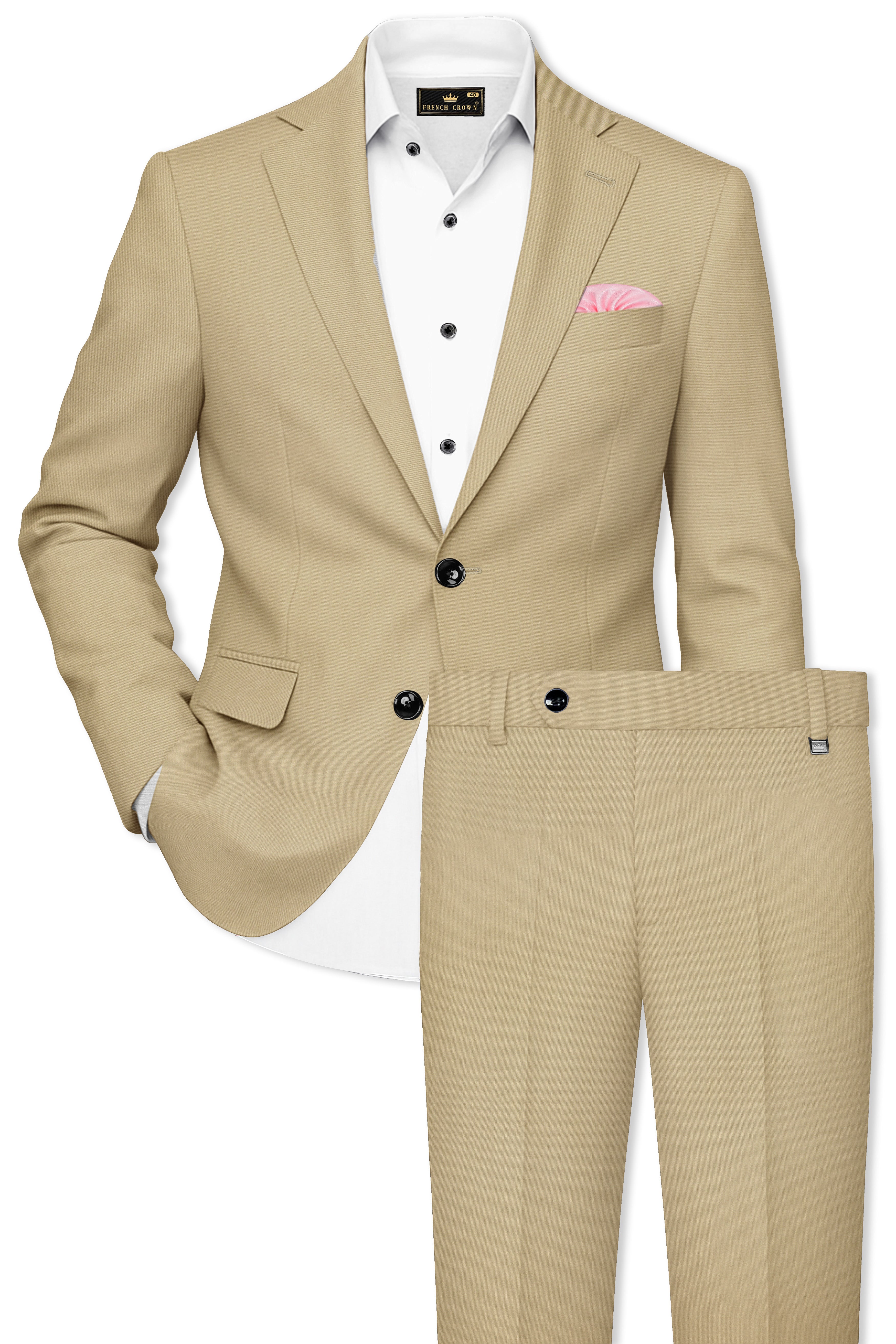 Yuma Cream Plain-Solid Premium Wool-Blend Single Breasted