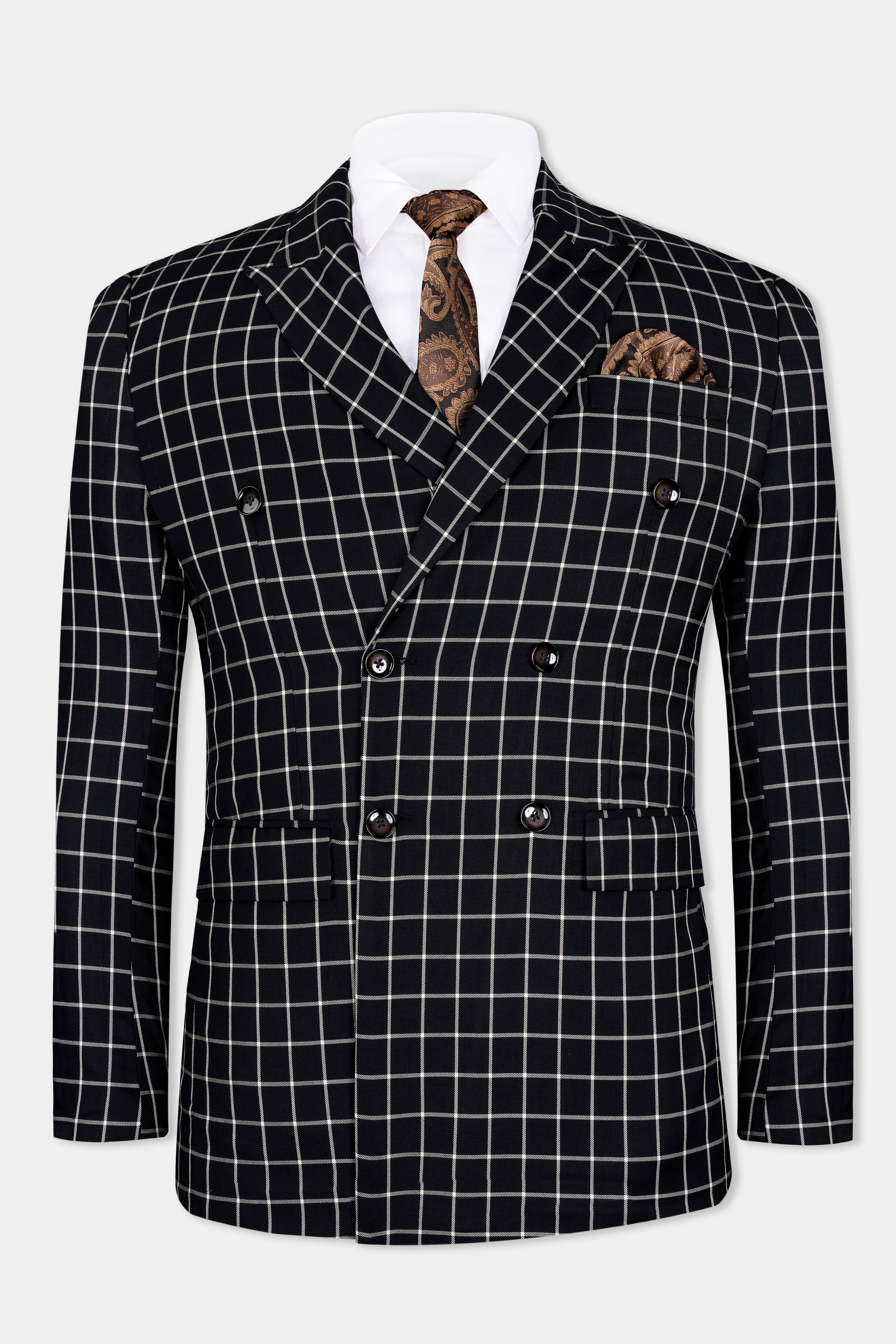 Jade Black and White Checkered Wool Rich Double Breasted Suit ST2932-DB-36, ST2932-DB-38, ST2932-DB-40, ST2932-DB-42, ST2932-DB-44, ST2932-DB-46, ST2932-DB-48, ST2932-DB-50, ST2932-DB-52, ST2932-DB-54, ST2932-DB-56, ST2932-DB-58, ST2932-DB-60