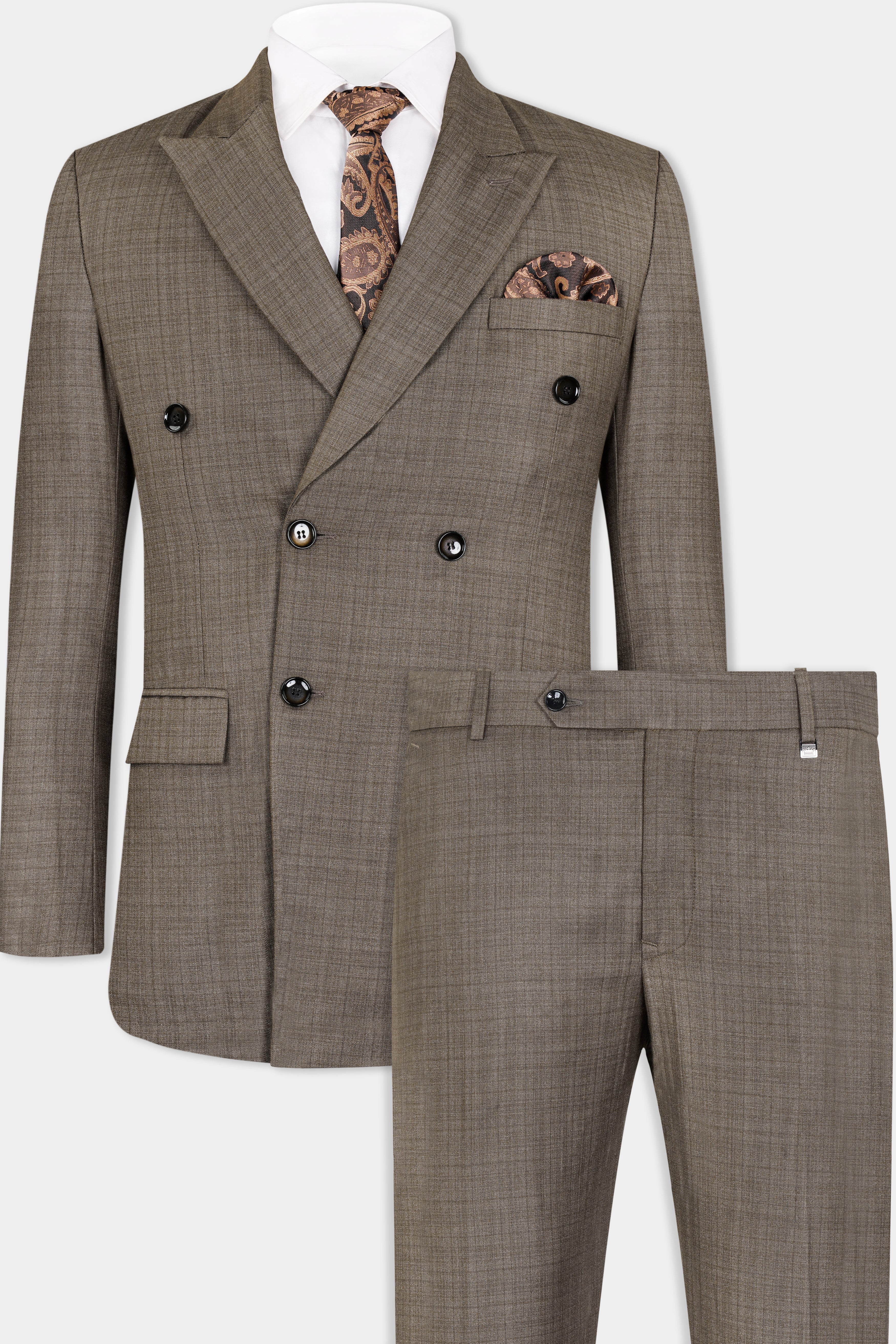 Hemp Brown Checkered Wool Rich Double Breasted Suit ST2935-DB-36, ST2935-DB-38, ST2935-DB-40, ST2935-DB-42, ST2935-DB-44, ST2935-DB-46, ST2935-DB-48, ST2935-DB-50, ST2935-DB-52, ST2935-DB-54, ST2935-DB-56, ST2935-DB-58, ST2935-DB-60