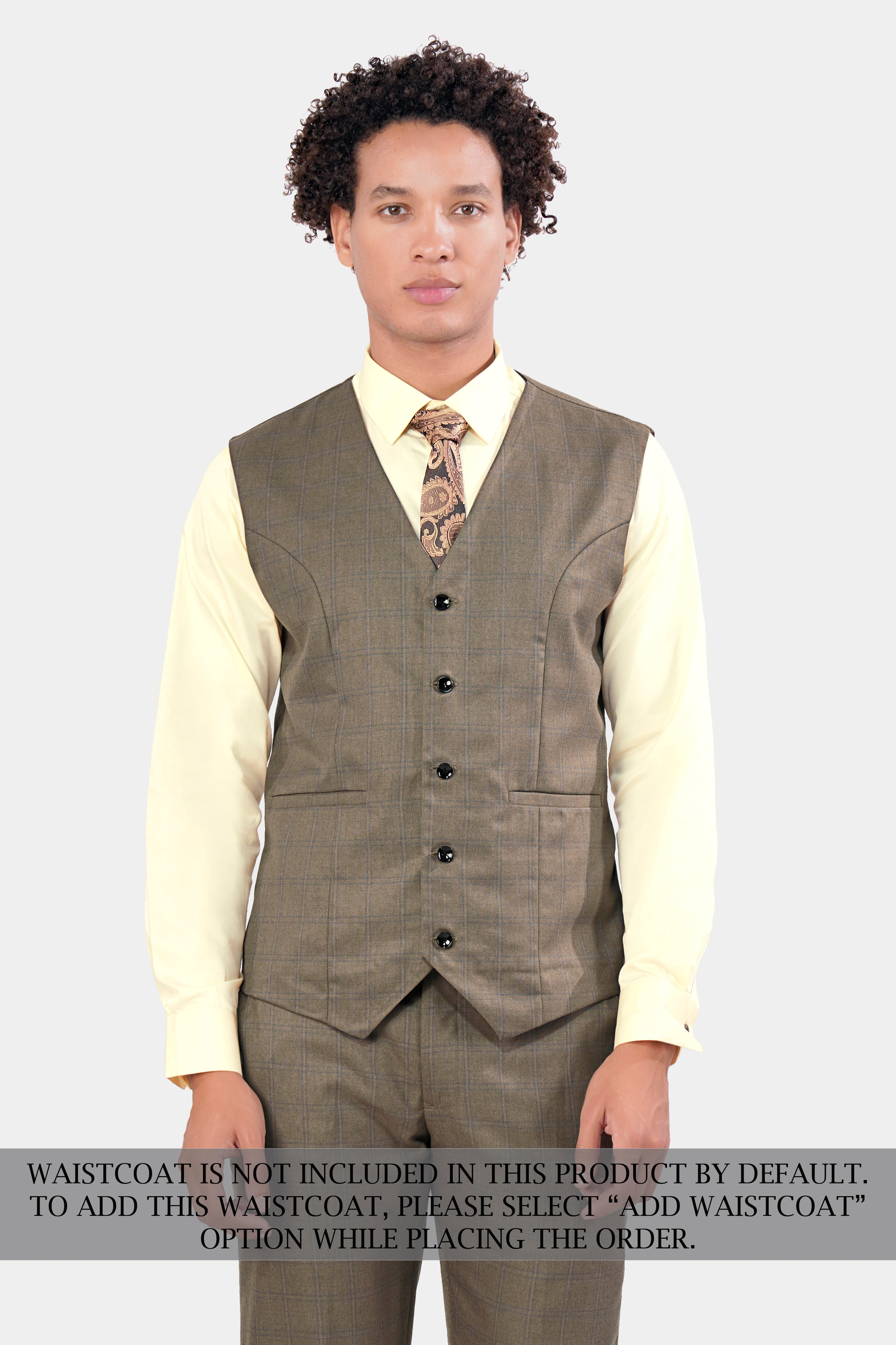 Makara Brown Checkered and Tortilla Brown Wool Rich Designer Suit