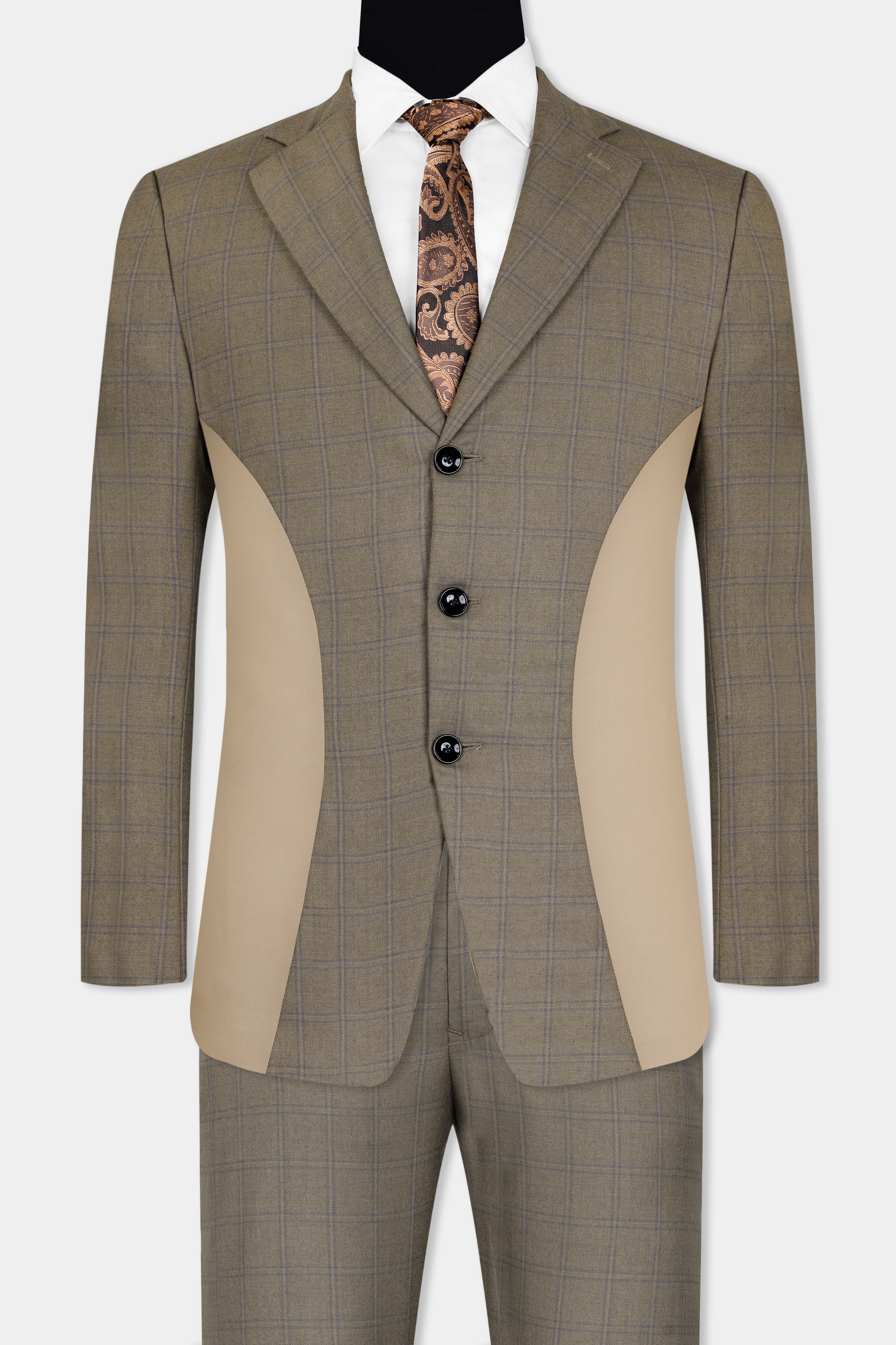 Makara Brown Checkered and Tortilla Brown Wool Rich Designer Suit