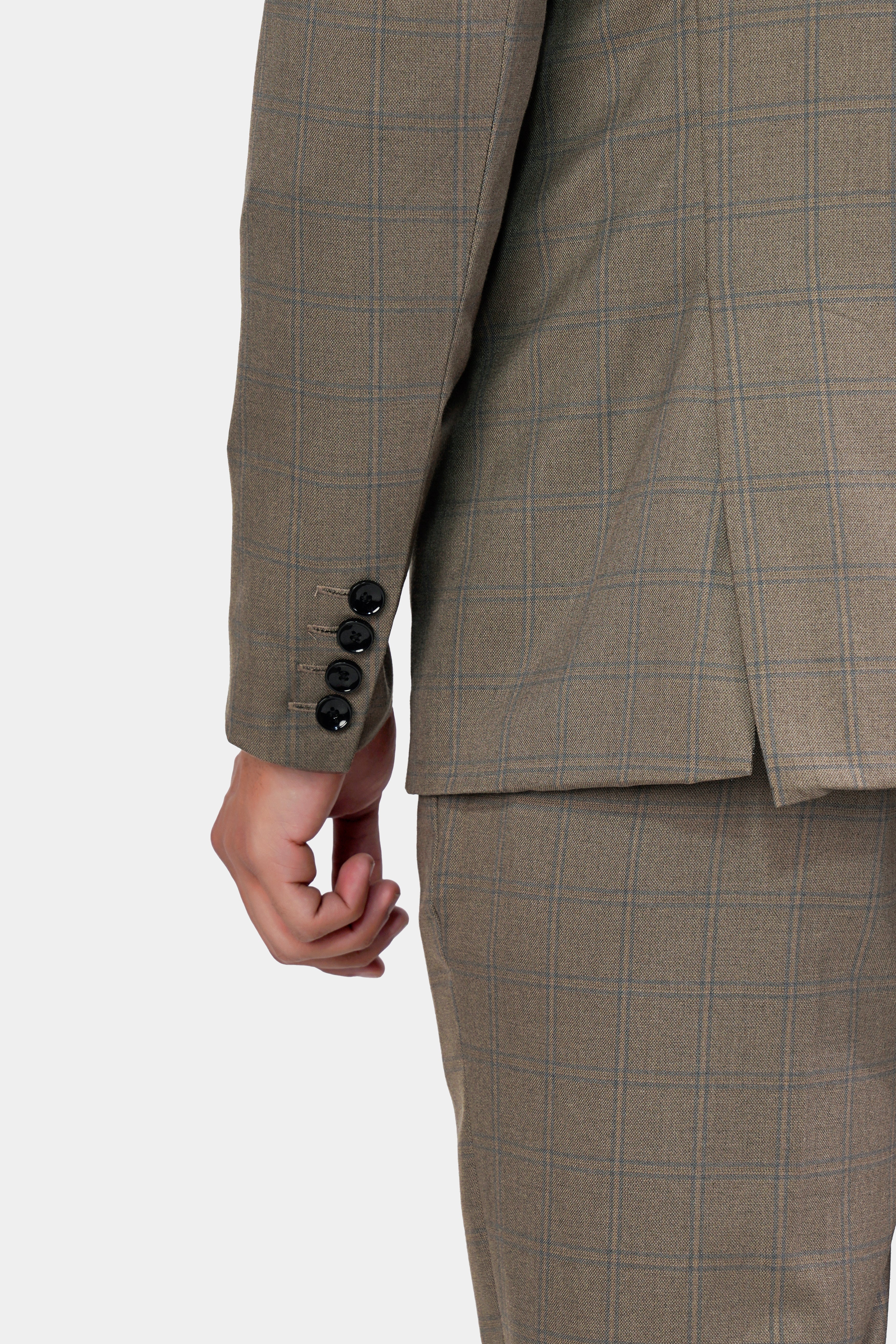 Makara Brown Checkered and Tortilla Brown Wool Rich Designer Suit