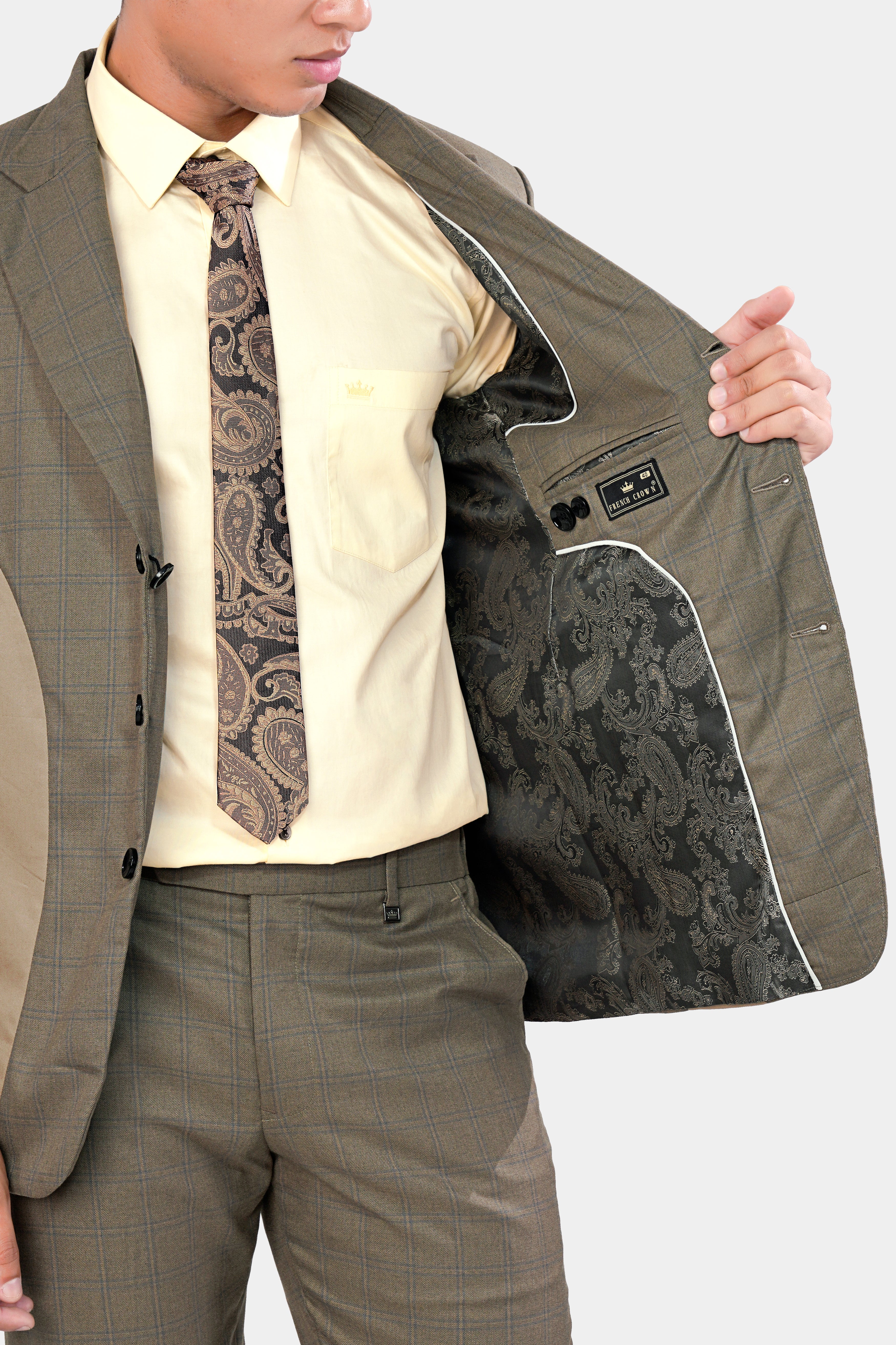 Makara Brown Checkered and Tortilla Brown Wool Rich Designer Suit