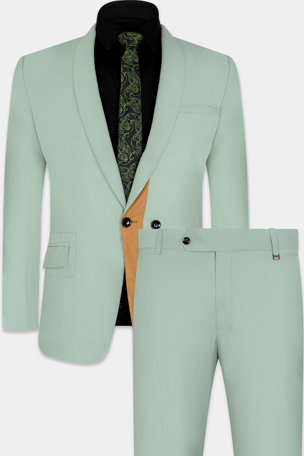 XANADU GREEN AND TWINE BROWN WOOL RICH DESIGNER SUIT