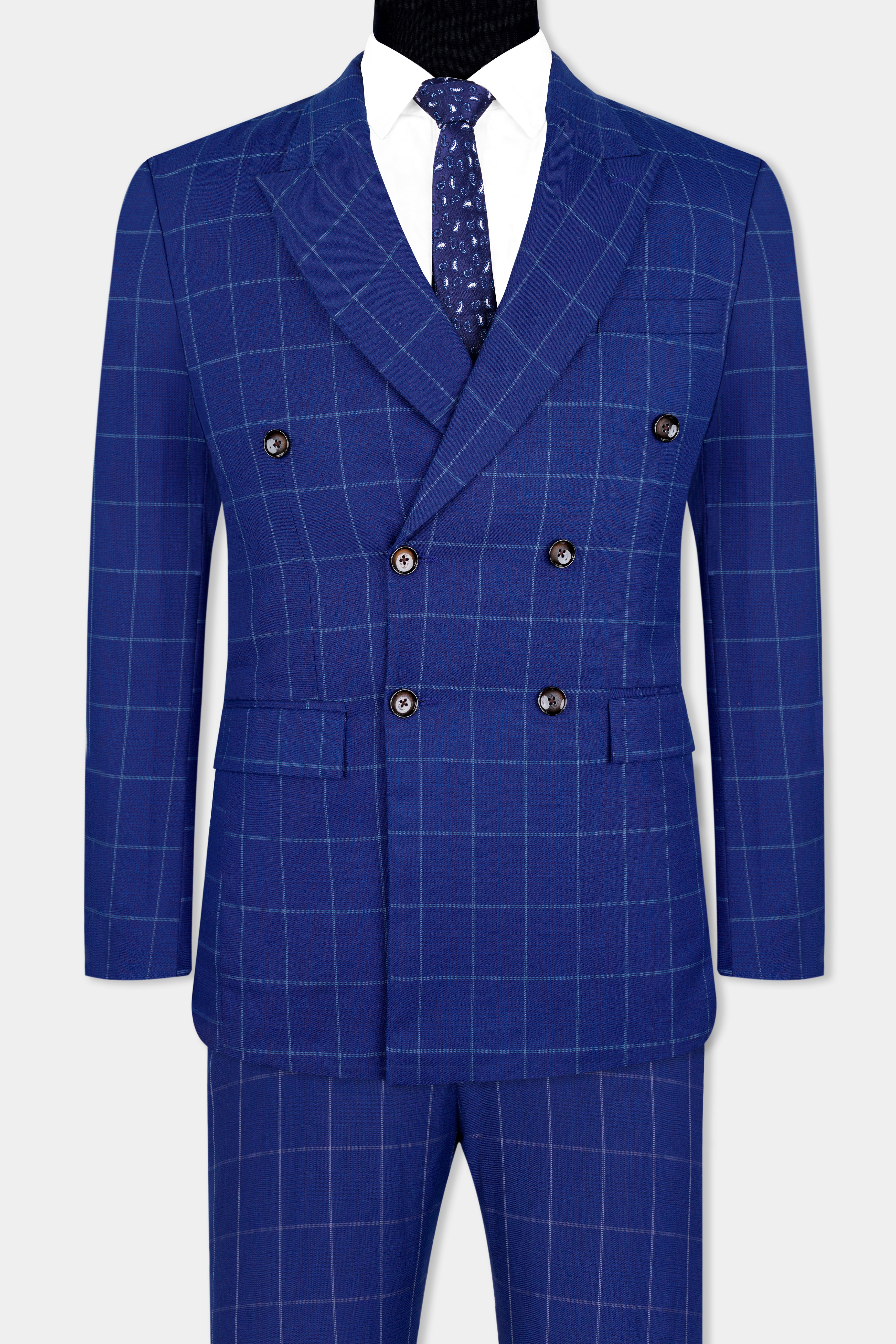 Lapis Blue Windowpane Wool Rich Double Breasted Suit ST2940-DB-36, ST2940-DB-38, ST2940-DB-40, ST2940-DB-42, ST2940-DB-44, ST2940-DB-46, ST2940-DB-48, ST2940-DB-50, ST2940-DB-52, ST2940-DB-54, ST2940-DB-56, ST2940-DB-58, ST2940-DB-60