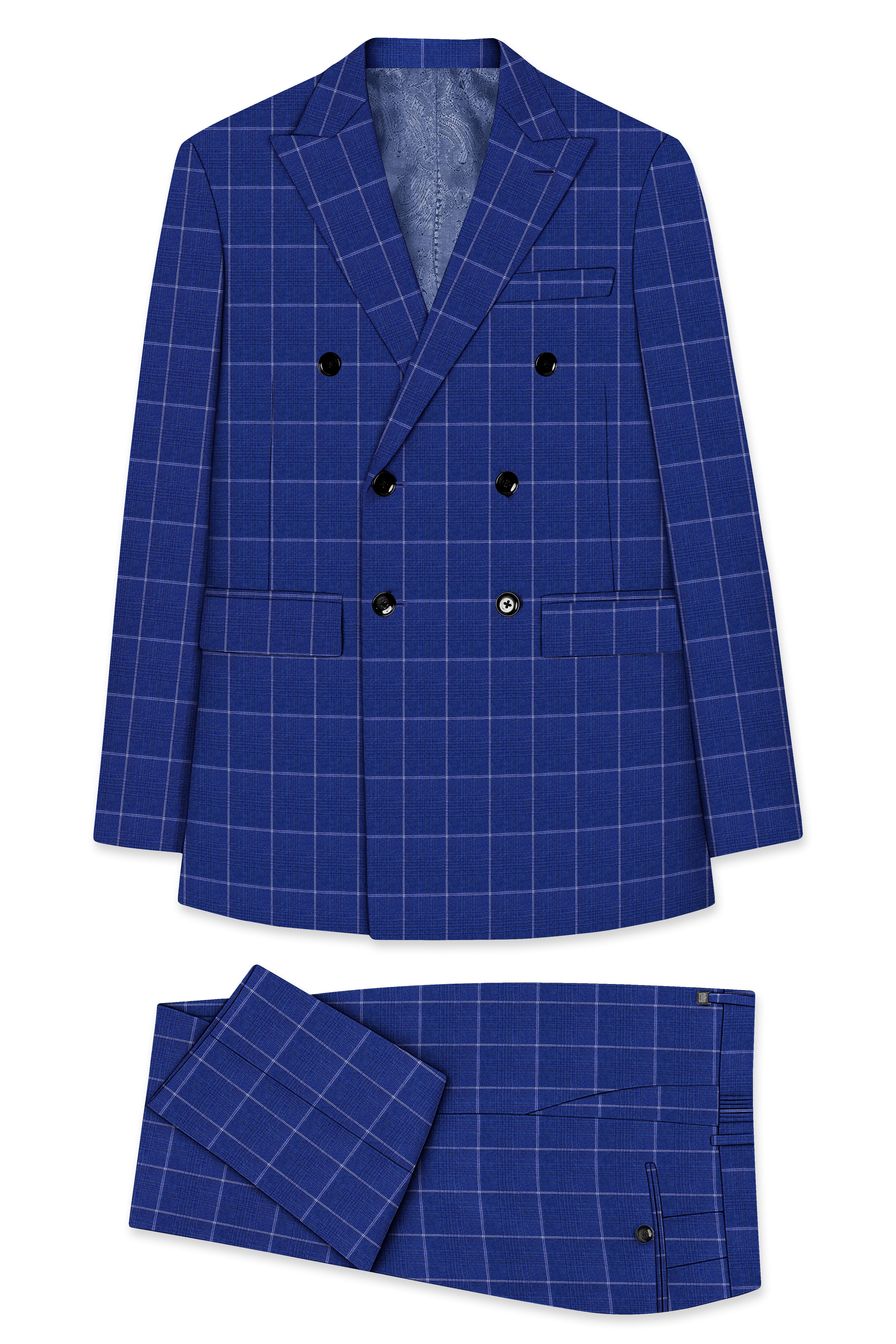 Rhino Blue Windowpane Wool Rich Double Breasted Suit