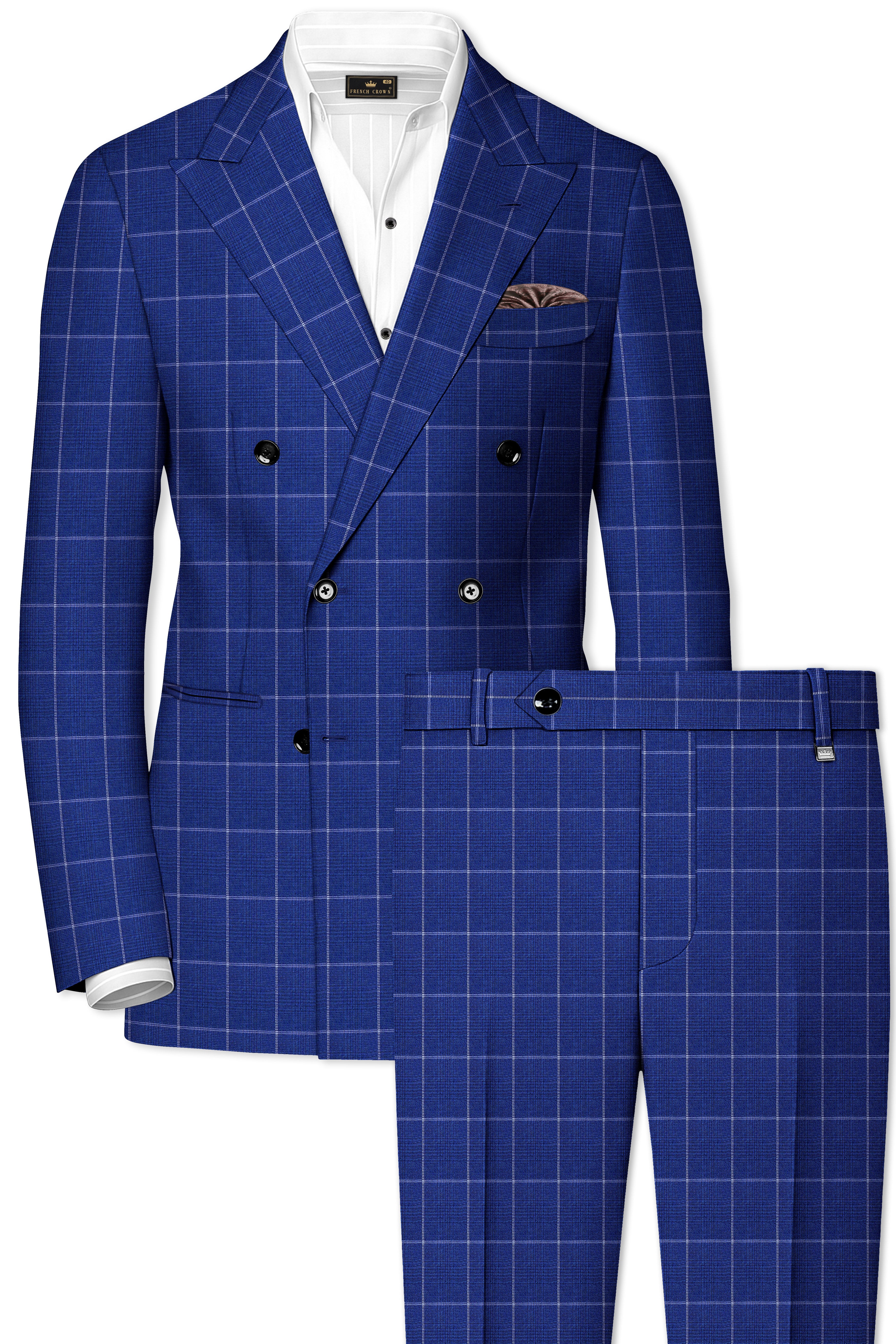 Rhino Blue Windowpane Wool Rich Double Breasted Suit