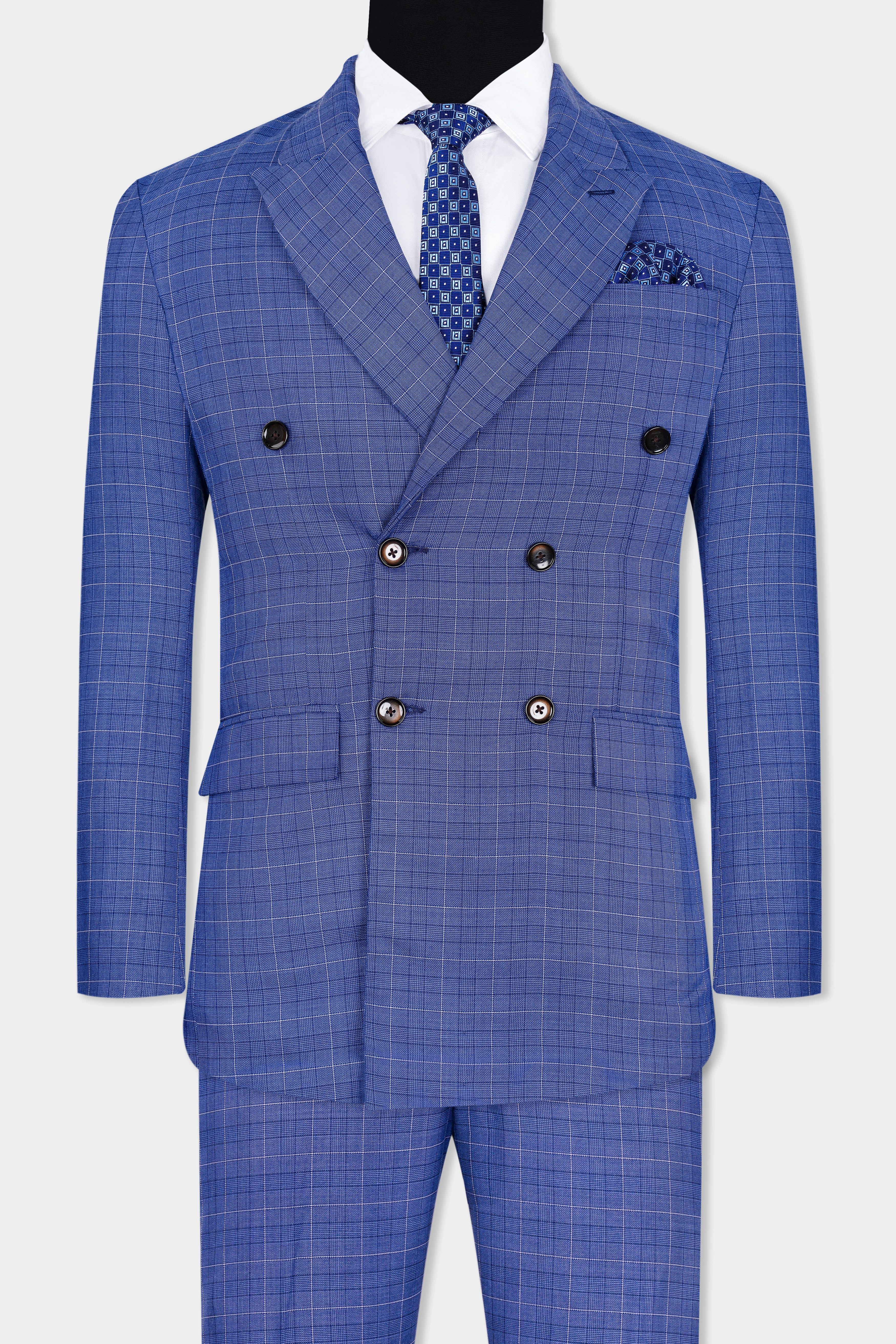 Yonder Blue Plaid Wool Rich Double Breasted Suit ST2944-DB-36, ST2944-DB-38, ST2944-DB-40, ST2944-DB-42, ST2944-DB-44, ST2944-DB-46, ST2944-DB-48, ST2944-DB-50, ST2944-DB-52, ST2944-DB-54, ST2944-DB-56, ST2944-DB-58, ST2944-DB-60