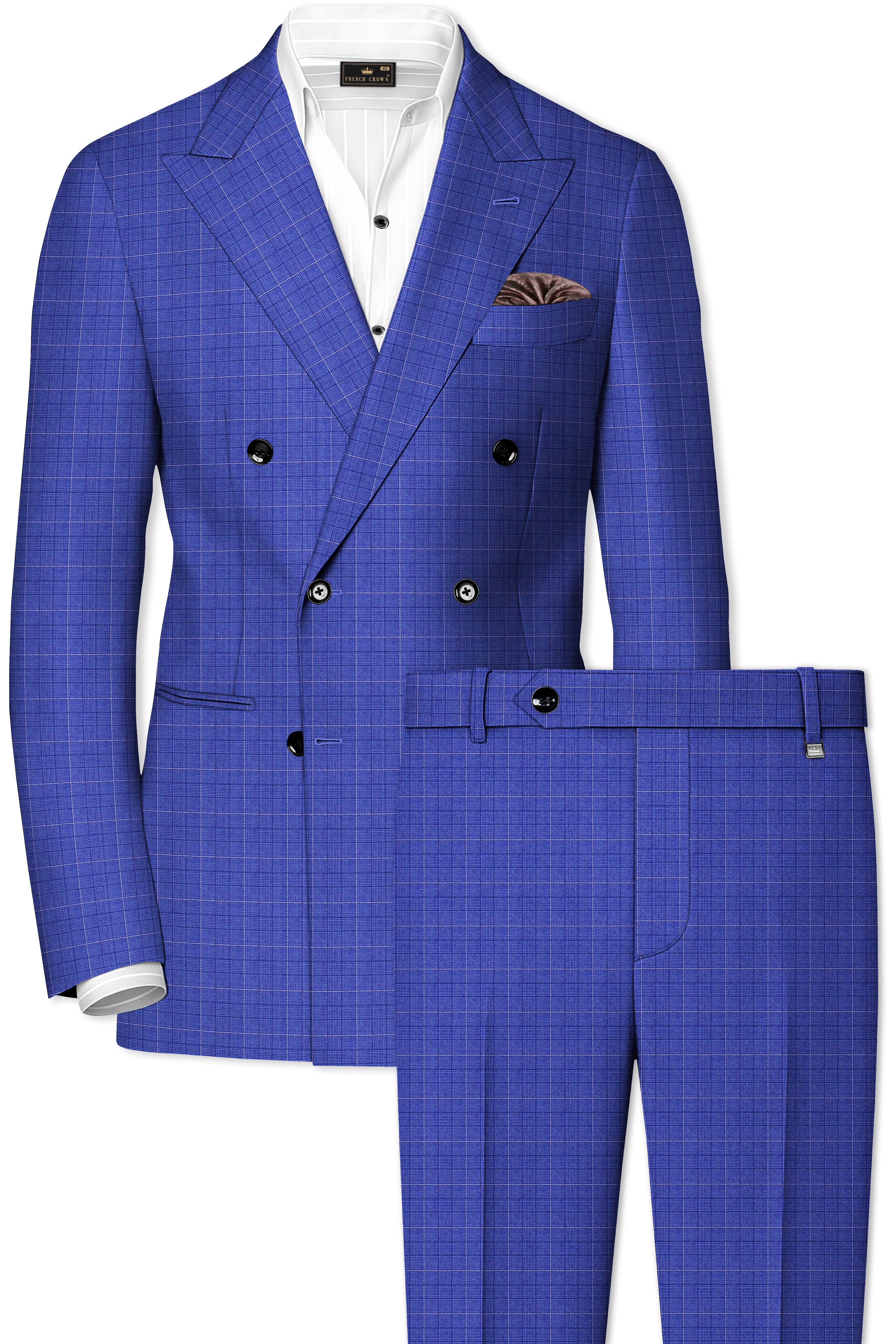 Yonder Blue Plaid Wool Rich Double Breasted Suit