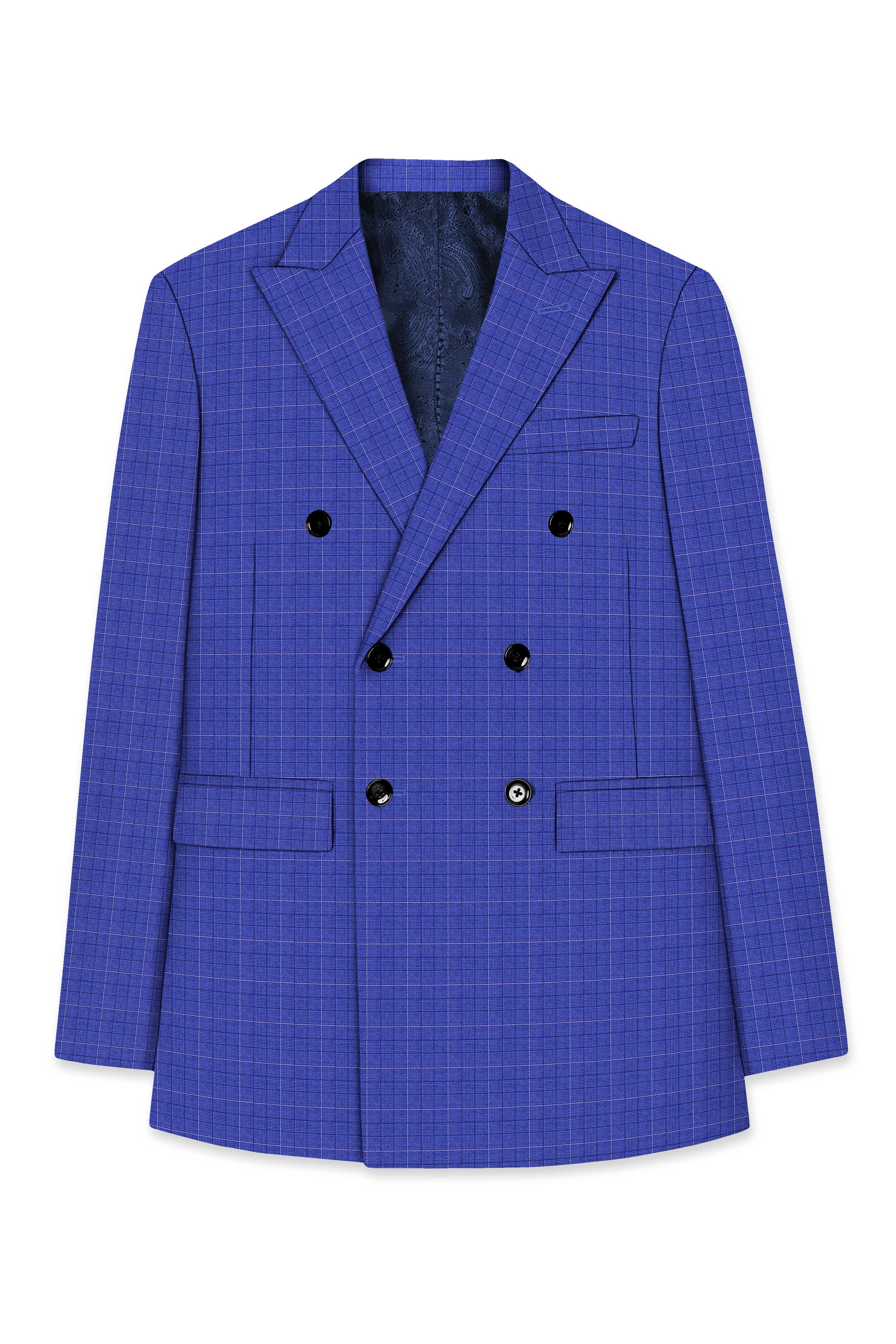 Yonder Blue Checks-Plaid Premium wool blend Double Breasted Suit