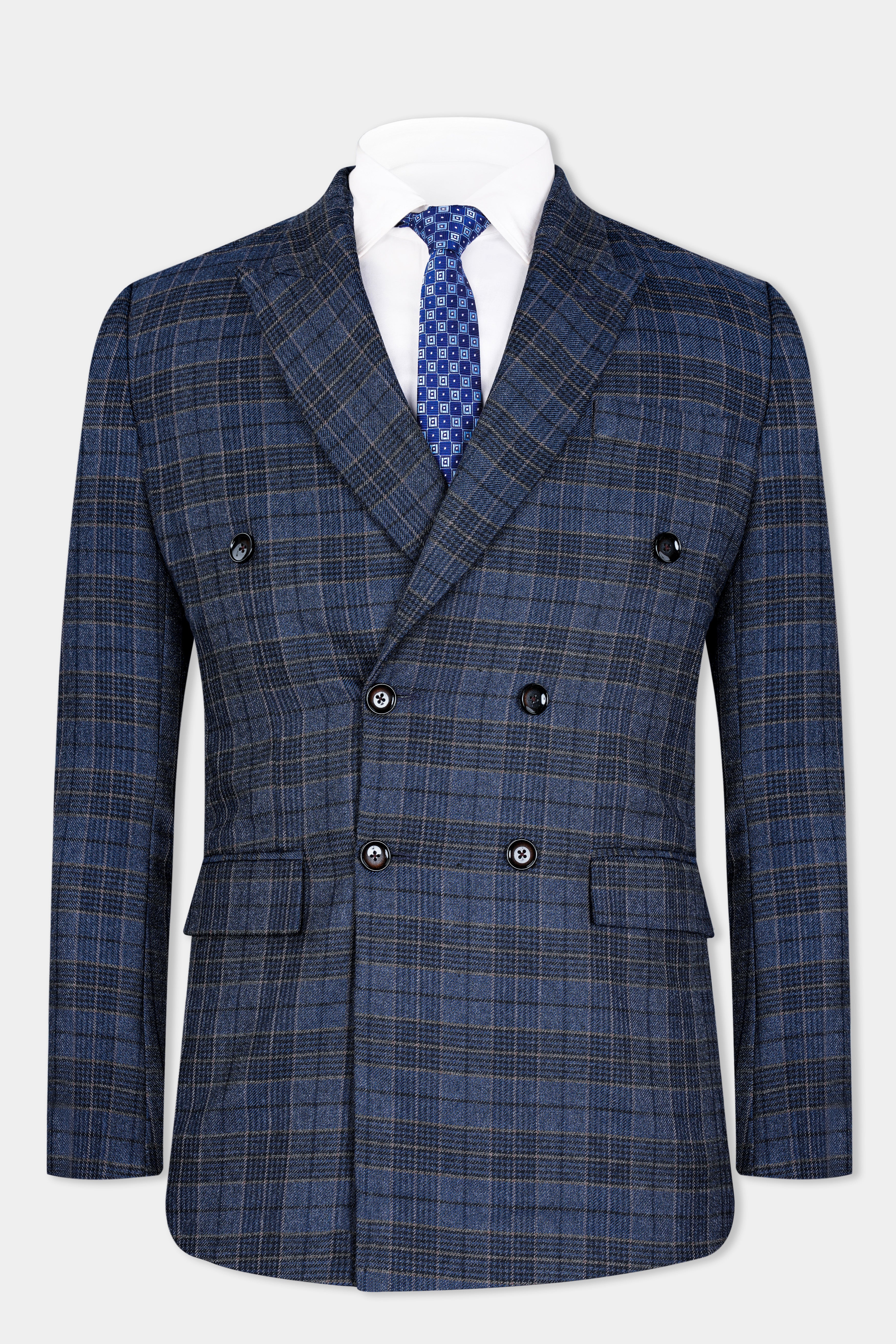 Aegean Blue and Ebony Clay Blue Plaid Tweed Double Breasted Suit ST2945-DB-36, ST2945-DB-38, ST2945-DB-40, ST2945-DB-42, ST2945-DB-44, ST2945-DB-46, ST2945-DB-48, ST2945-DB-50, ST2945-DB-52, ST2945-DB-54, ST2945-DB-56, ST2945-DB-58, ST2945-DB-60