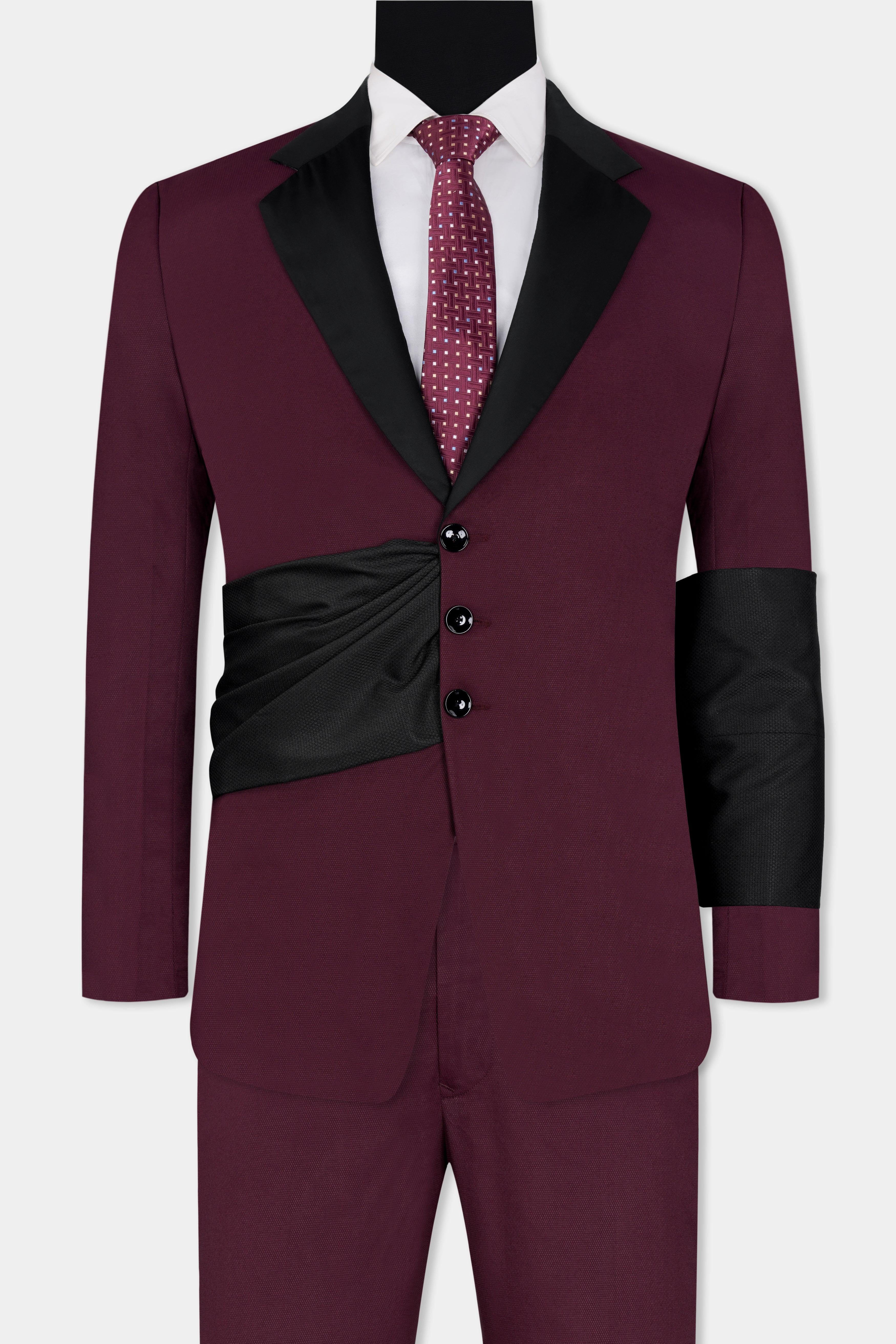 Magenta Maroon Wool Rich Designer Tuxedo Suit with Shawl