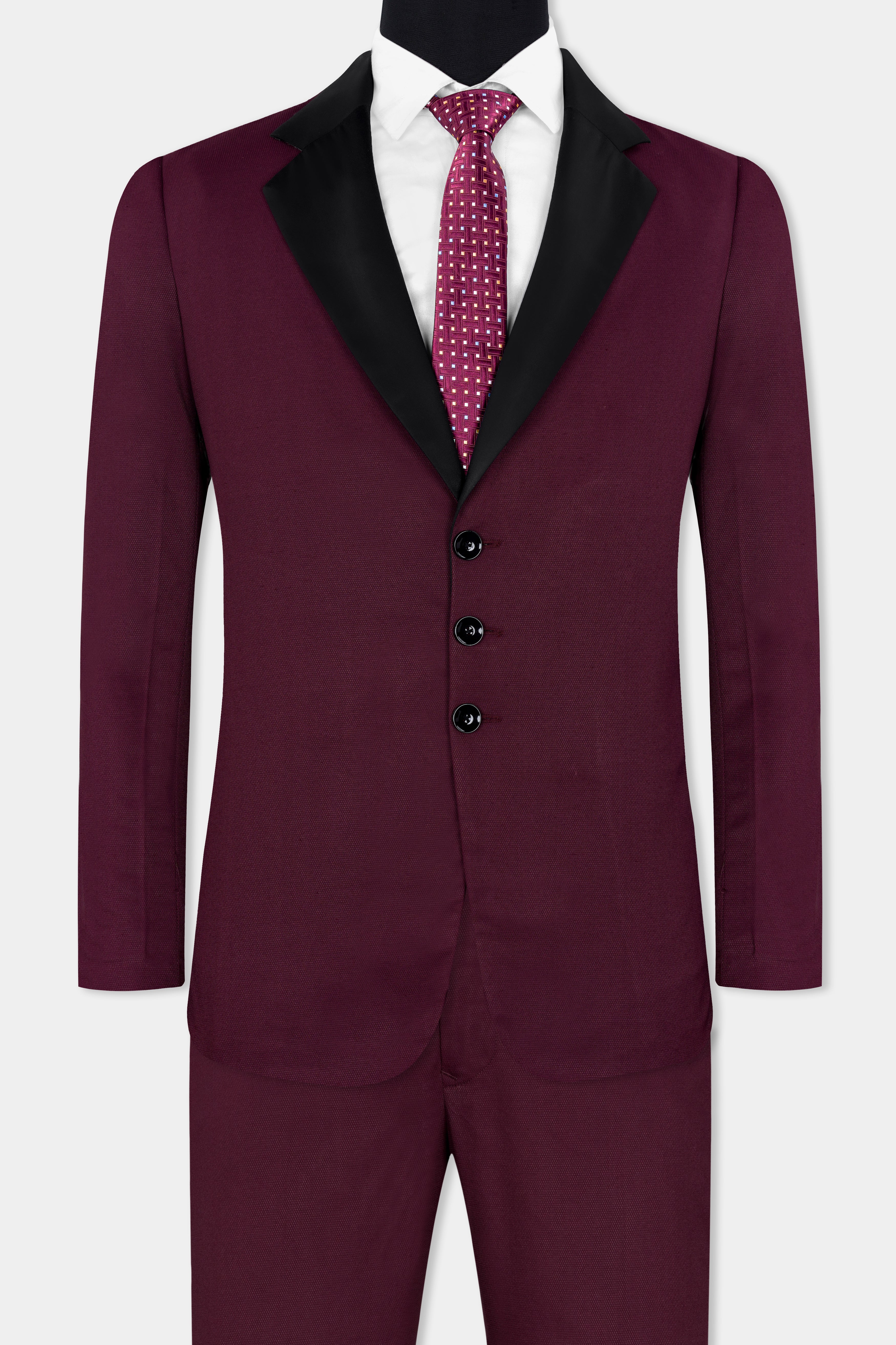 Magenta Maroon Wool Rich Designer Tuxedo Suit with Shawl