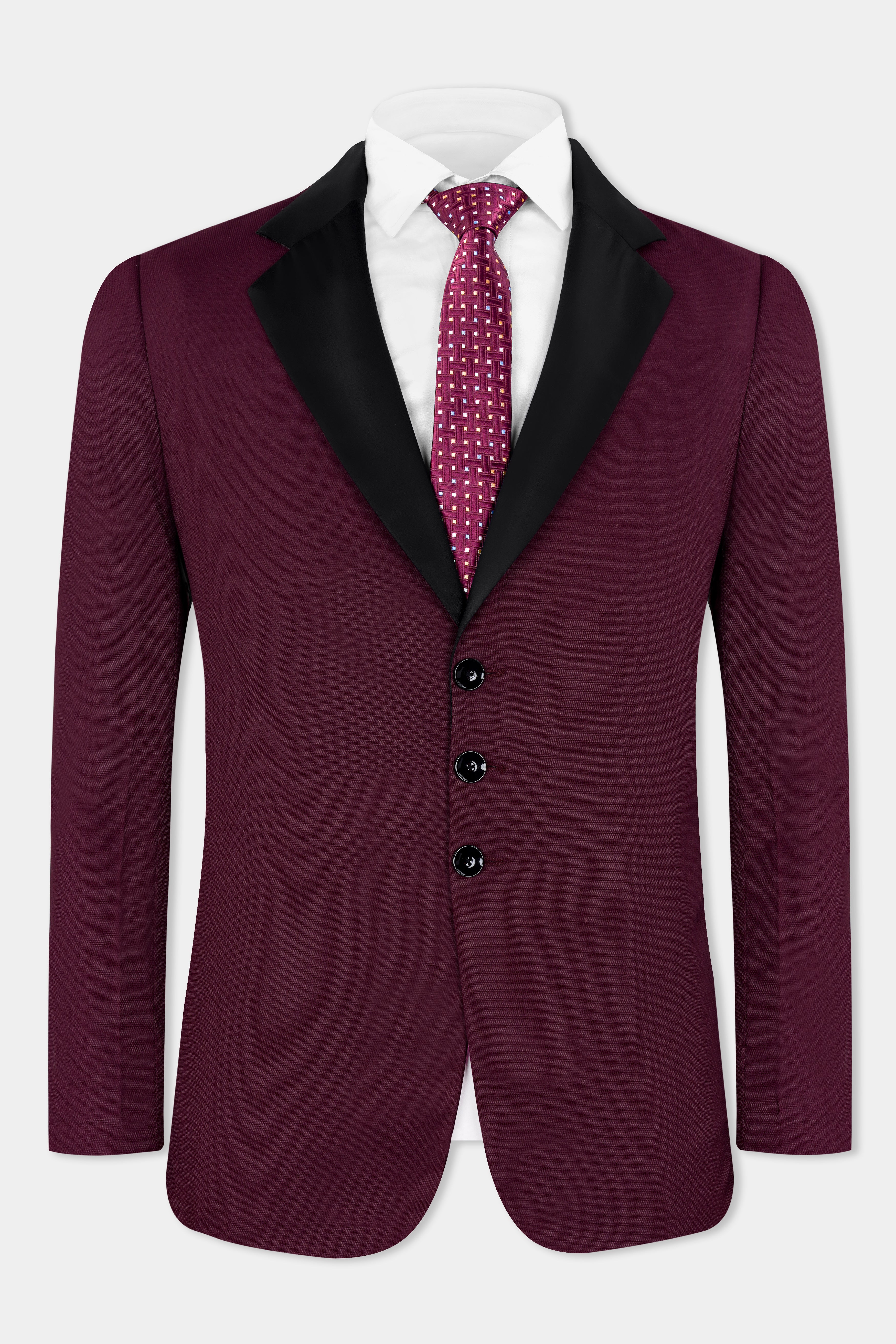 Magenta Maroon Wool Rich Designer Tuxedo Suit with Shawl