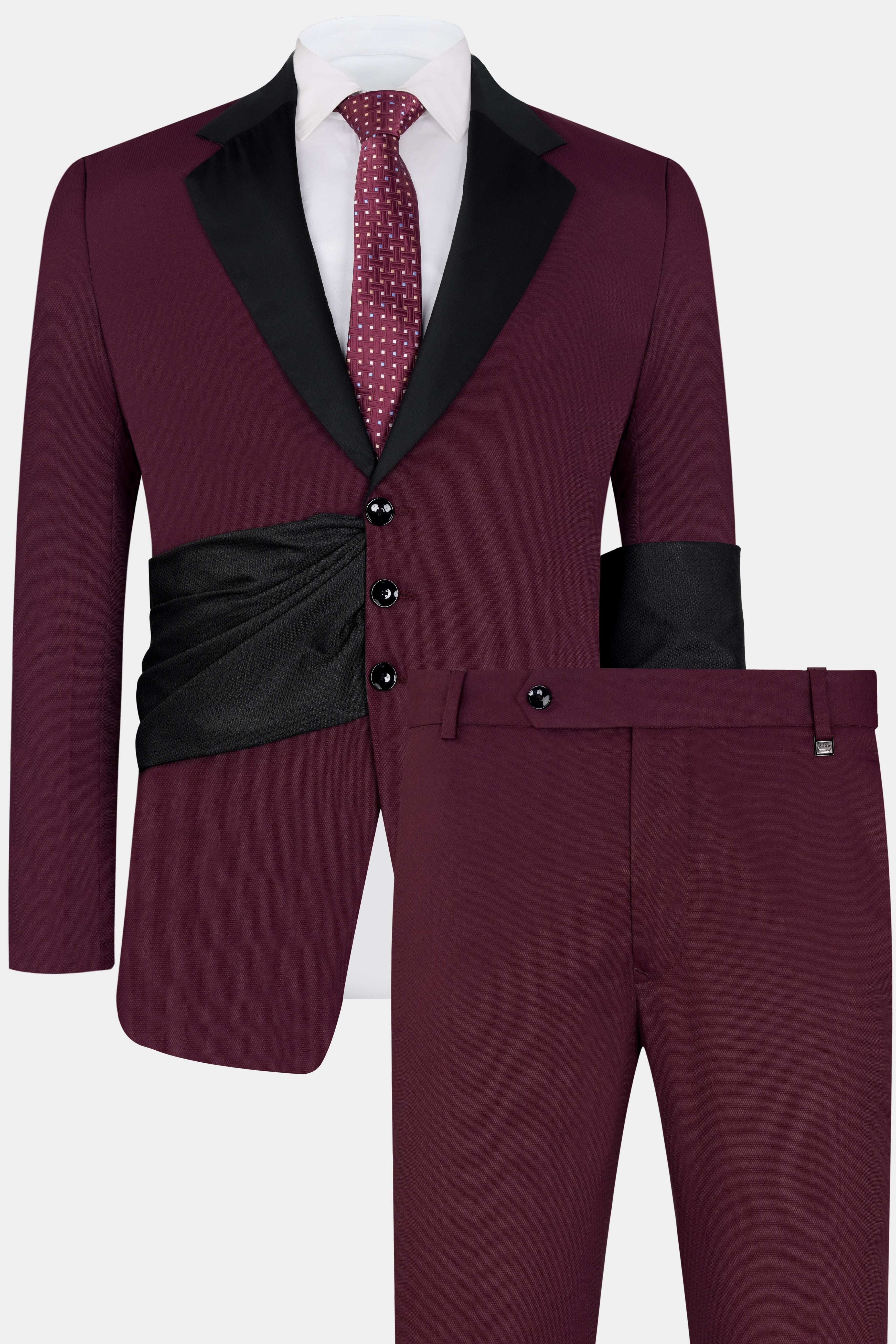 Magenta Maroon Wool Rich Designer Tuxedo Suit with Shawl