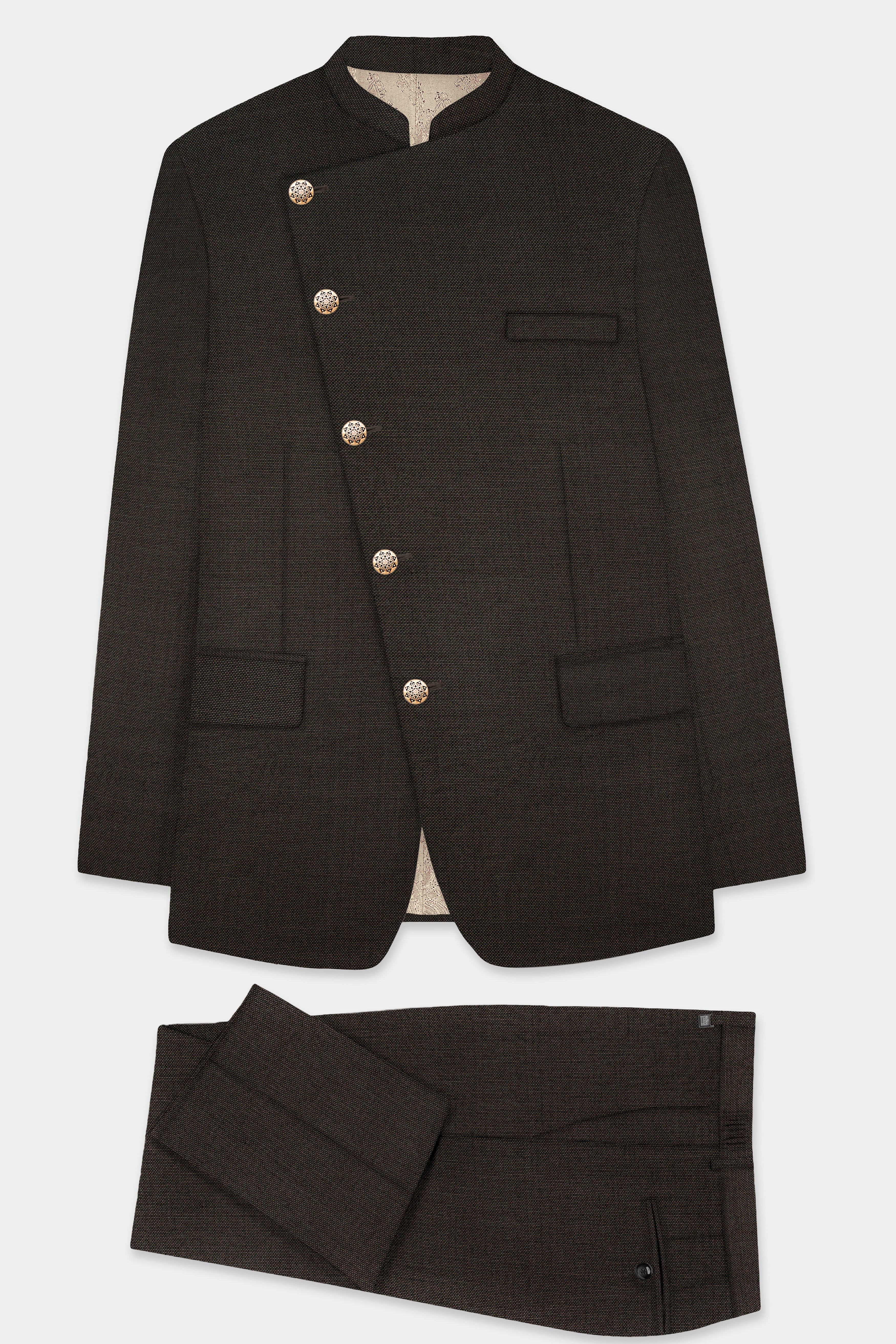 Zeus Brown Wool Rich Cross Placket Bandhgala Suit