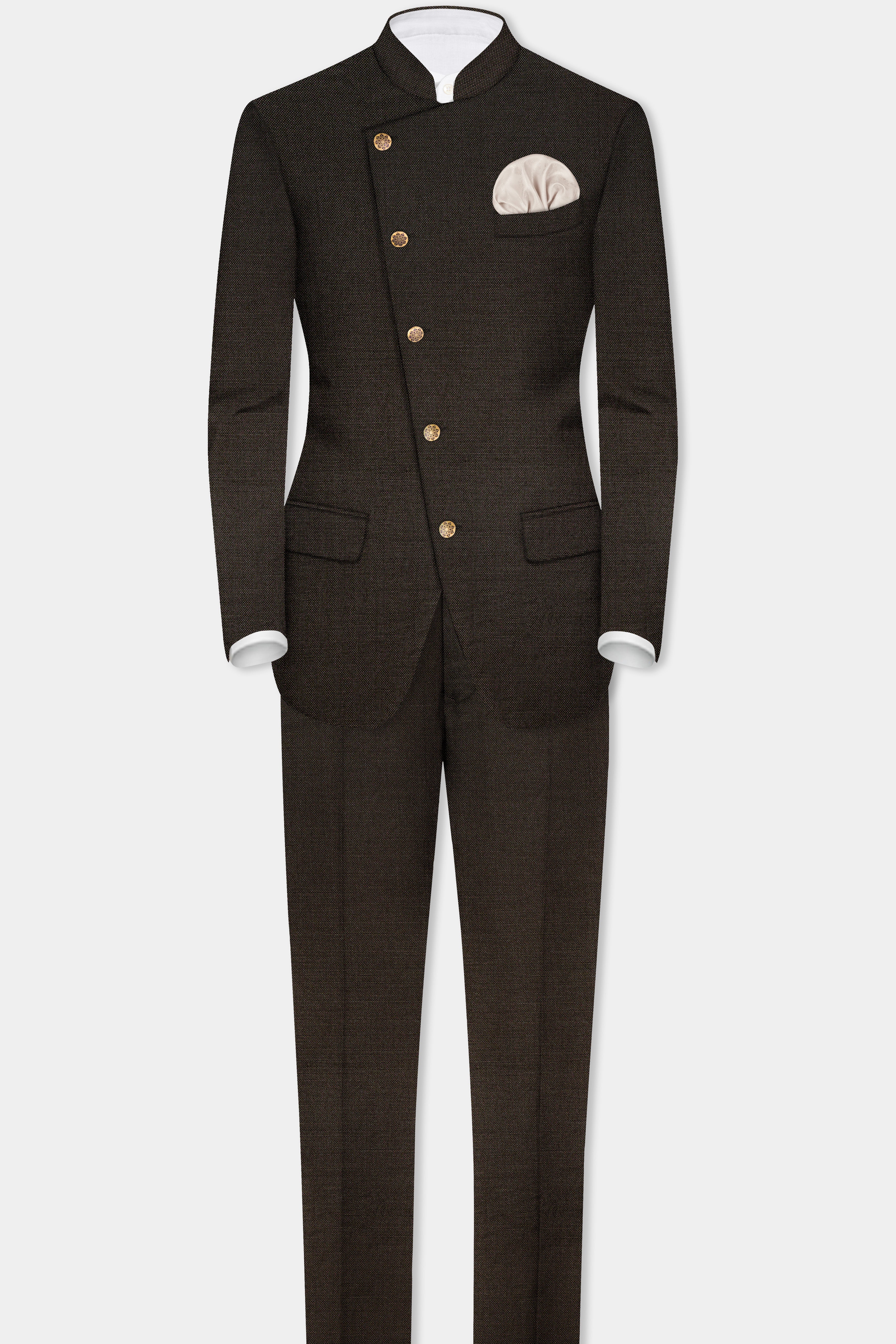 Zeus Brown Wool Rich Cross Placket Bandhgala Suit