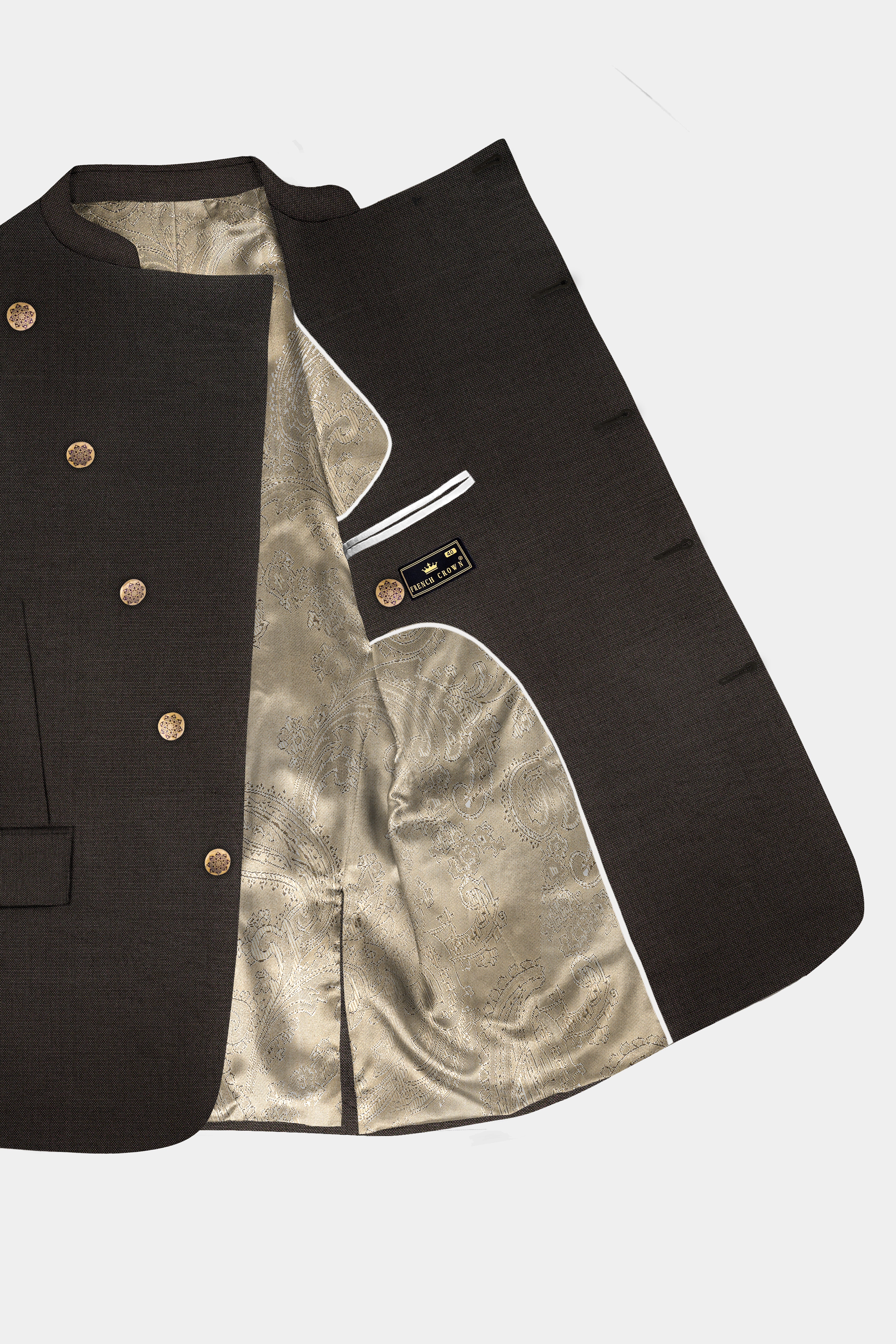 Zeus Brown Wool Rich Cross Placket Bandhgala Suit