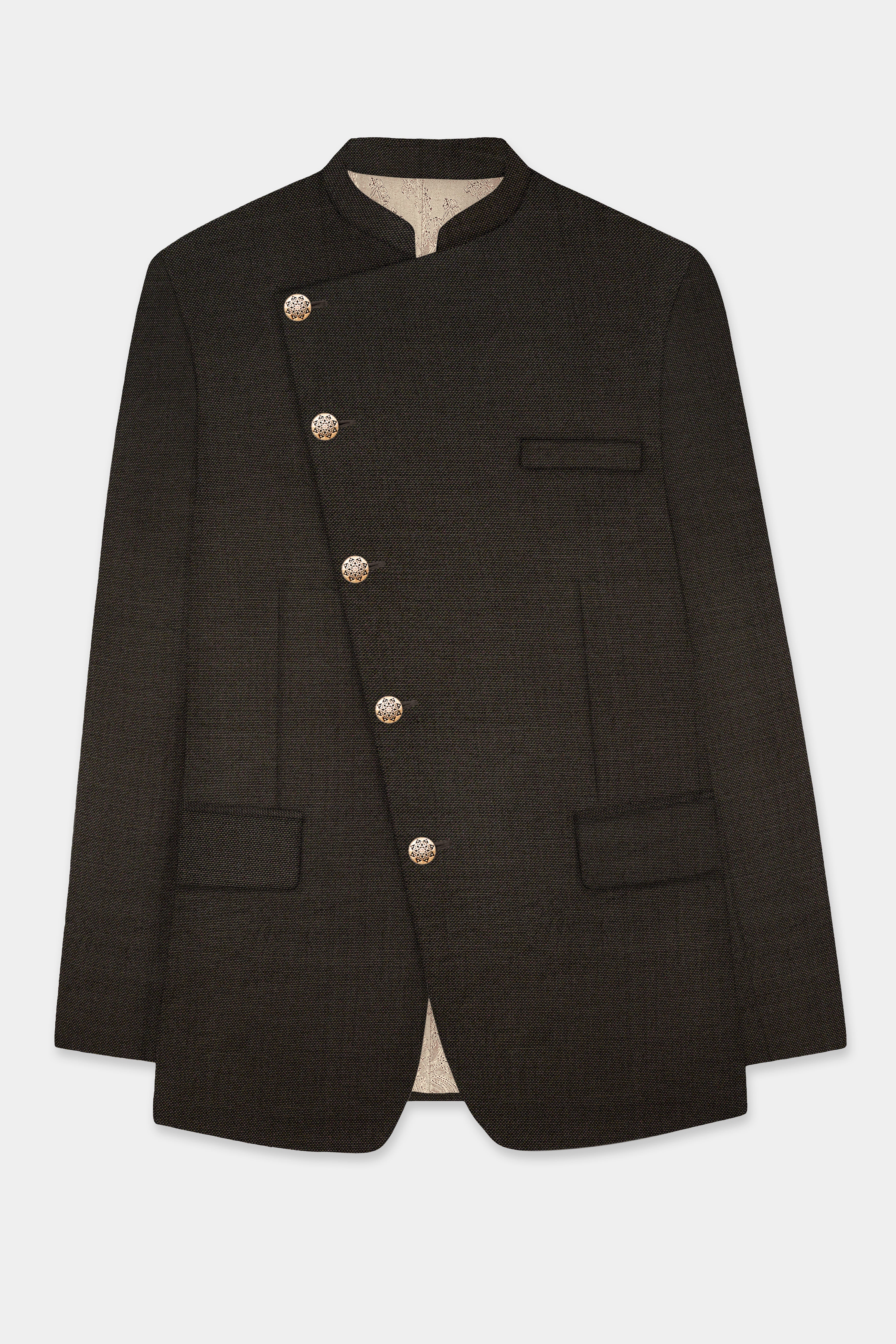 Zeus Brown Wool Rich Cross Placket Bandhgala Suit