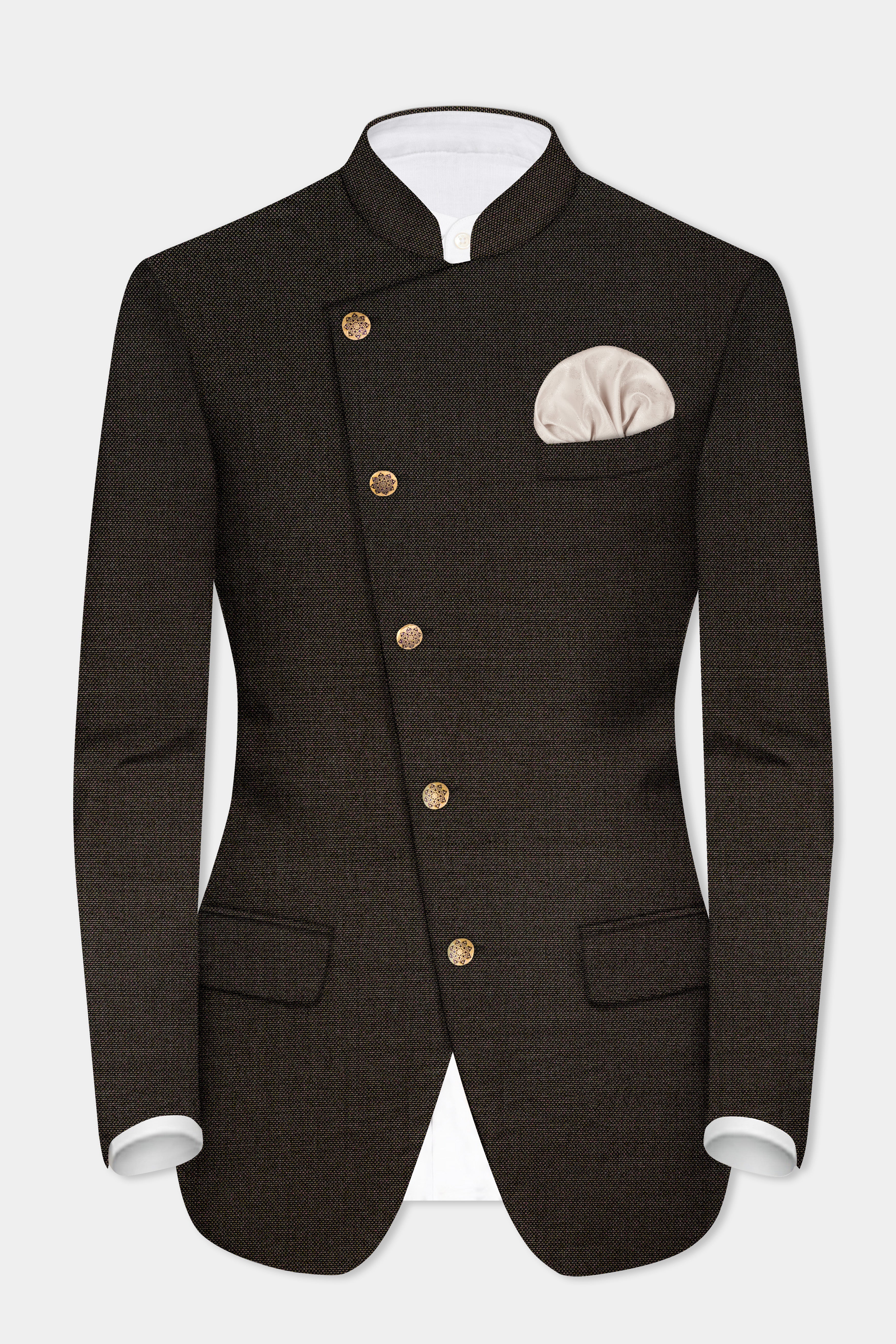 Zeus Brown Wool Rich Cross Placket Bandhgala Suit