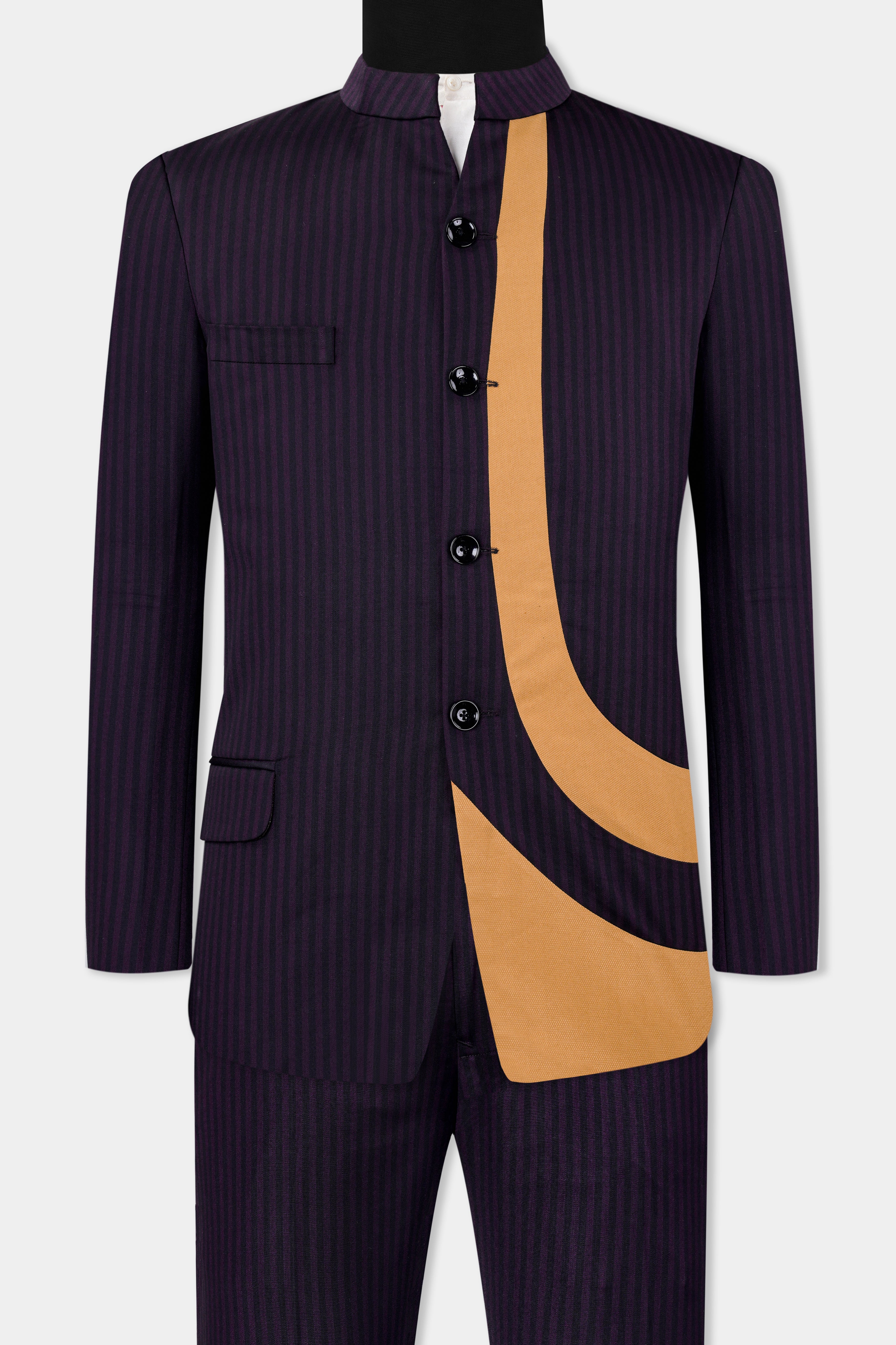 Bleached Purple Striped and Antique Brown Wool Rich Bandhgala Designer Suit ST2962-BG-D63-36, ST2962-BG-D63-38, ST2962-BG-D63-40, ST2962-BG-D63-42, ST2962-BG-D63-44, ST2962-BG-D63-46, ST2962-BG-D63-48, ST2962-BG-D63-50, ST2962-BG-D63-52, ST2962-BG-D63-54, ST2962-BG-D63-56, ST2962-BG-D63-58, ST2962-BG-D63-60