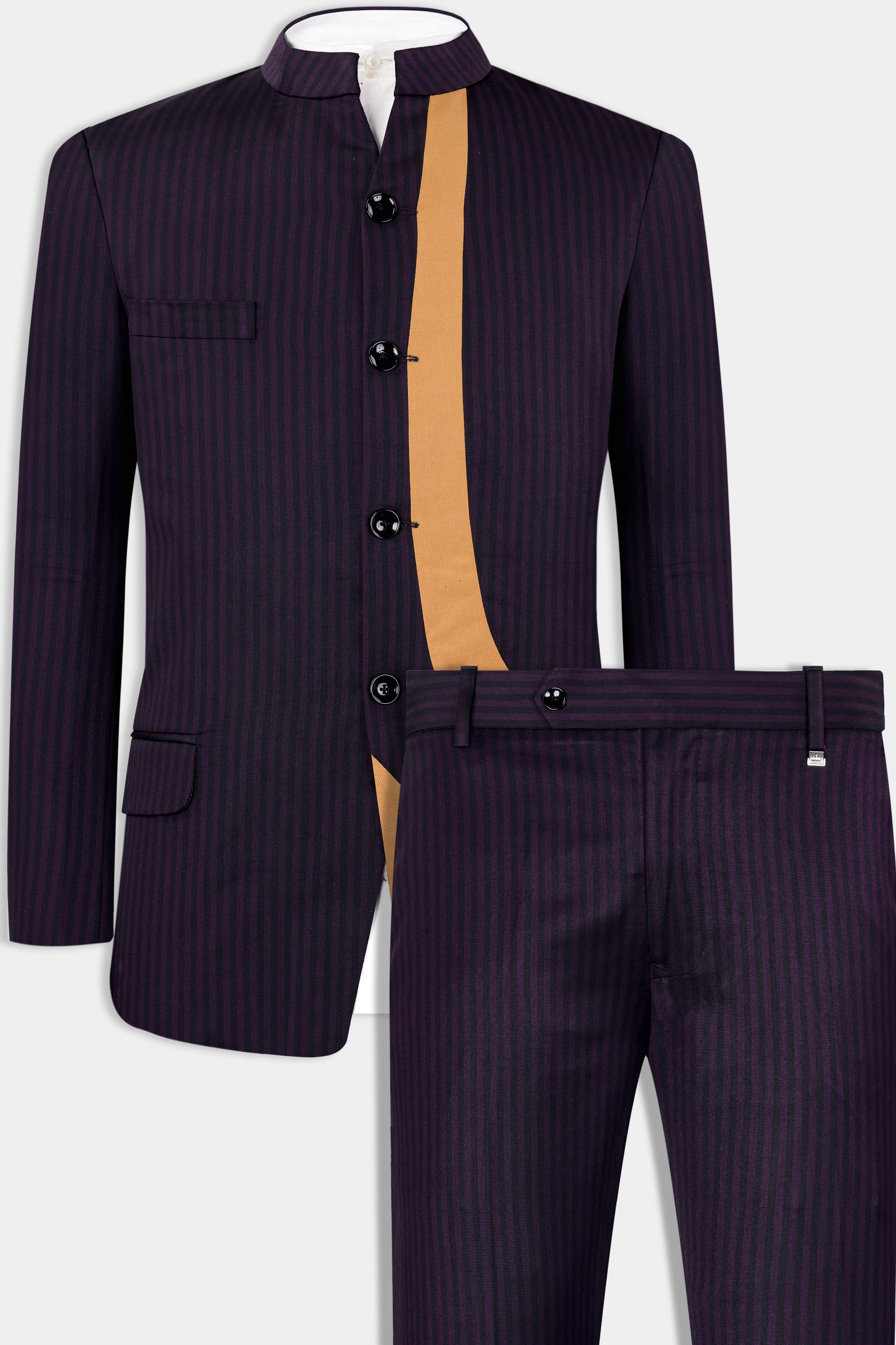 Bleached Purple Striped and Antique Brown Wool Rich Bandhgala Designer Suit ST2962-BG-D63-36, ST2962-BG-D63-38, ST2962-BG-D63-40, ST2962-BG-D63-42, ST2962-BG-D63-44, ST2962-BG-D63-46, ST2962-BG-D63-48, ST2962-BG-D63-50, ST2962-BG-D63-52, ST2962-BG-D63-54, ST2962-BG-D63-56, ST2962-BG-D63-58, ST2962-BG-D63-60