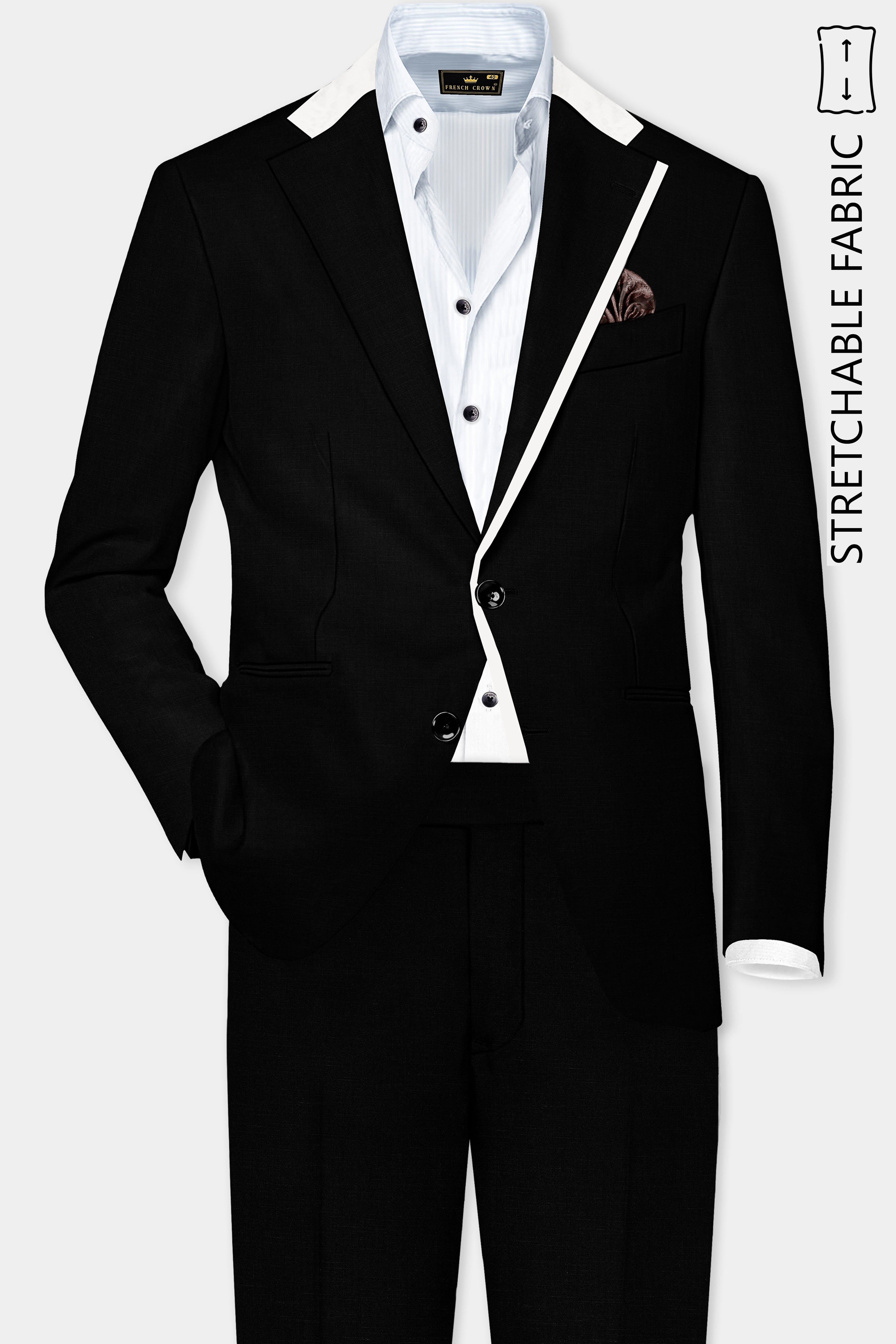 Onyx Black Hand Painted Stretchable Wool Rich Hand Painted Designer Suit