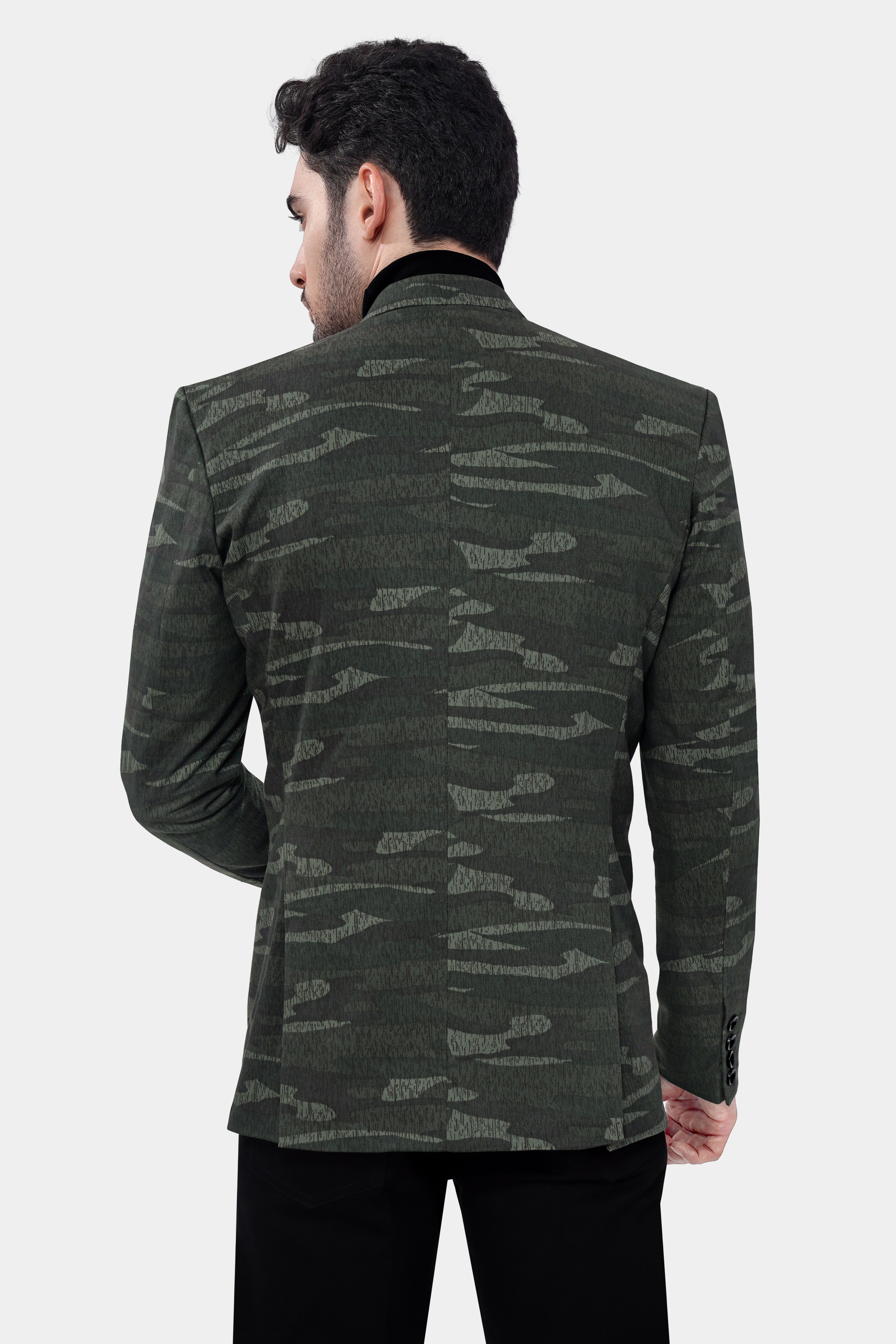 Xanadu Green and Davy Brown Camouflage Premium Cotton Designer Blazer With Jade Black Jeans