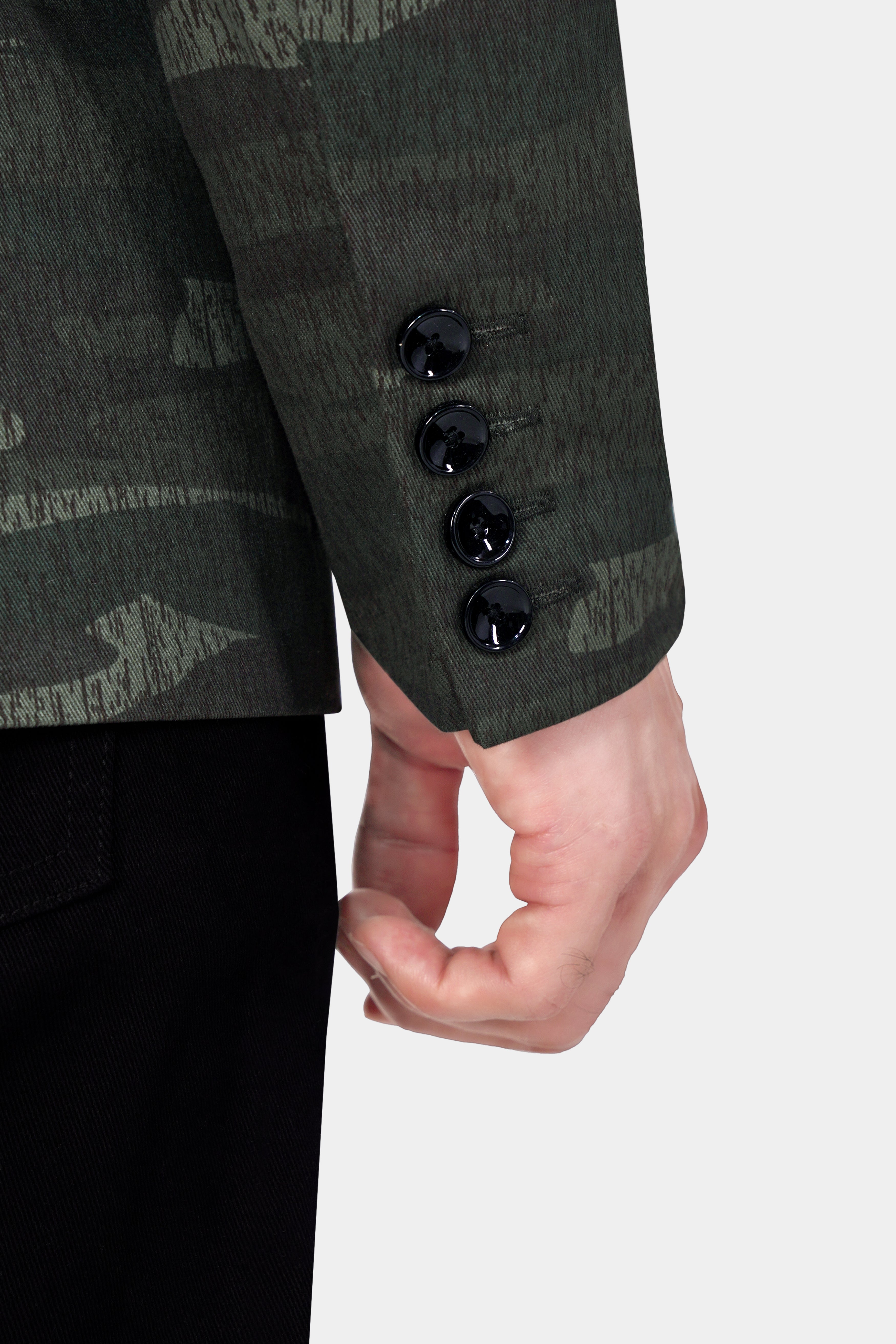 Xanadu Green and Davy Brown Camouflage Premium Cotton Designer Blazer With Jade Black Jeans