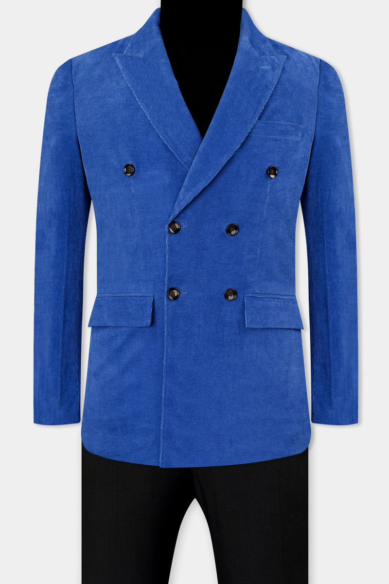 Cobalt Blue Double Breasted Corduroy Premium Cotton Suit